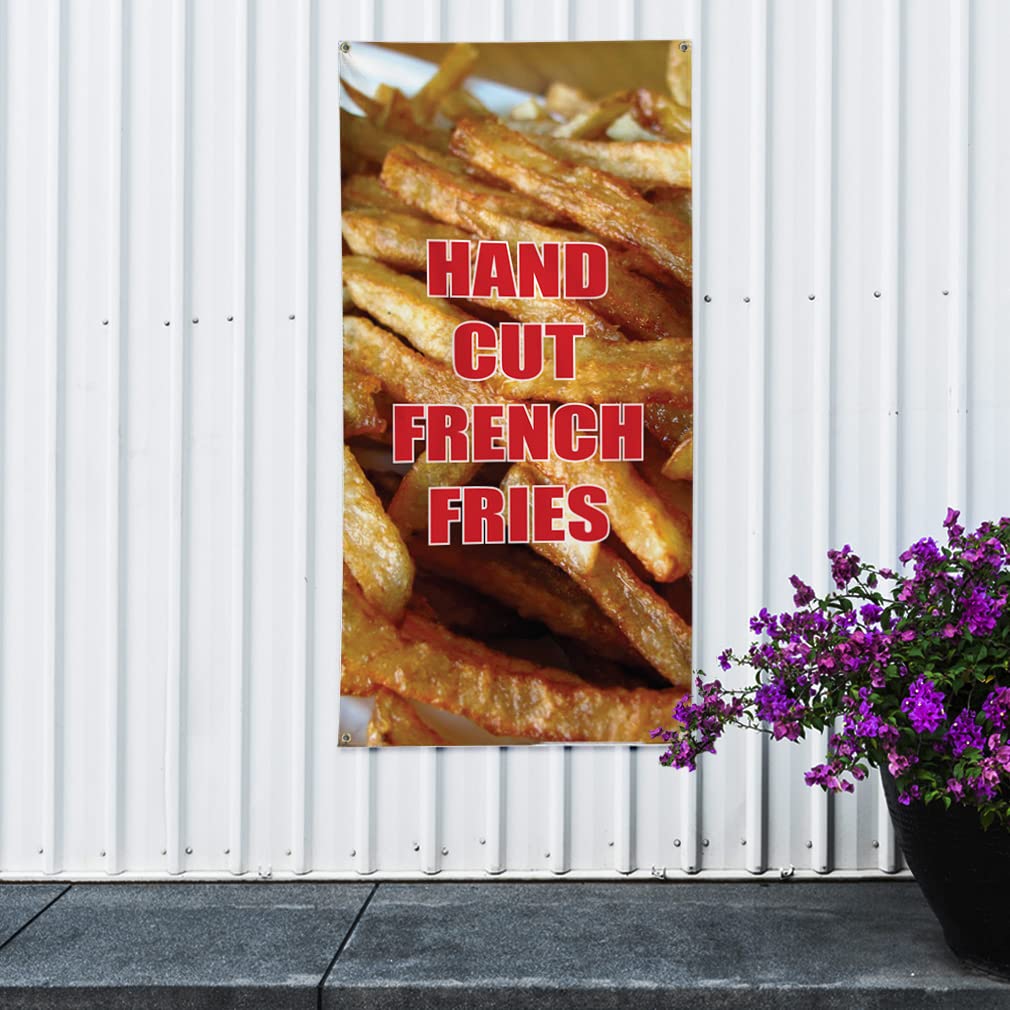 Premium Vertical Vinyl Banner - Multiple Sizes (30x12 Inches) for Restaurants, Food Trucks & Outdoor Events - Weatherproof French Fries Design with 4 Grommets - Perfect for Menus, Promotions & Yard Signs