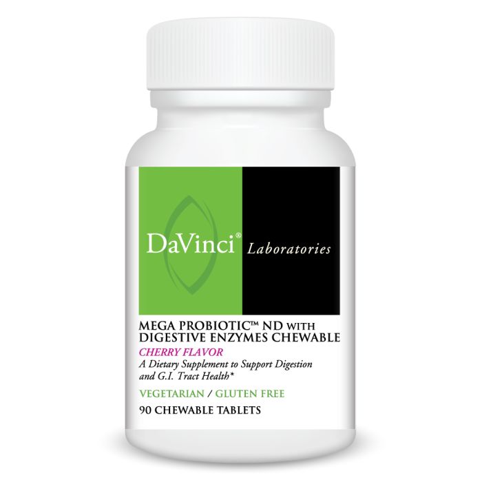 Davinci Labs Mega Probiotic ND with Digestive Enzymes - 100 Billion CFU, 60 Capsules - Supports Gut Health & Digestion - Cherry Flavor - Perfect for Daily Wellness & Travel