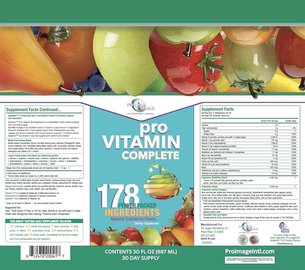 6-30 Oz Bottles Pro Vitamin Complete Liquid Vitamin Supplement for Adults & Kids - Boost Energy, Immunity & Overall Health - Perfect for Daily Wellness & Active Lifestyles