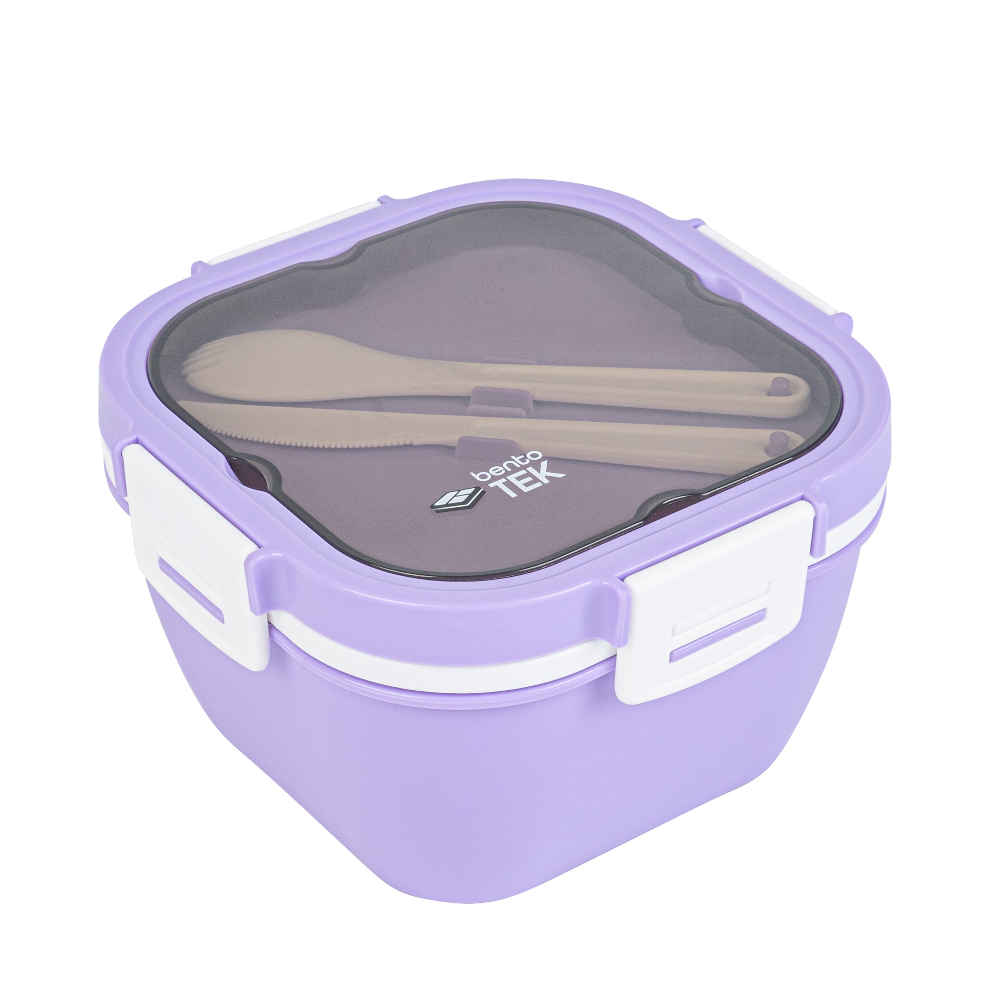 Bento Tek 58 oz Purple & White BPA-Free Lunch Box - Microwave Safe, Includes Fork & Knife (7.25