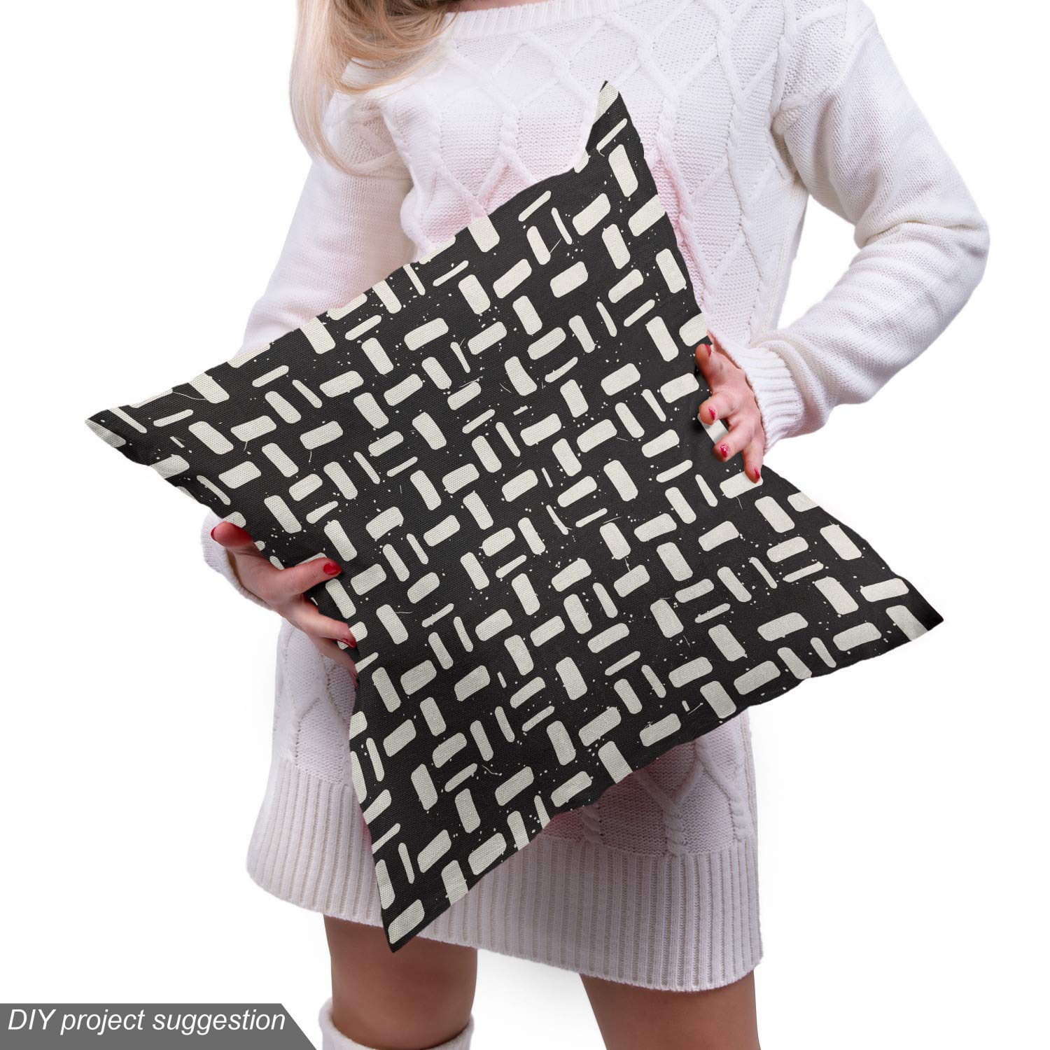 Ambesonne Black and Ivory Fabric by The Yard - Hand Drawn Stripes with Grunge Effect, Upholstery & Home Decor Fabric (10 Yards) | Perfect for Sofa Covers, Curtains, Pillows & DIY Craft Projects