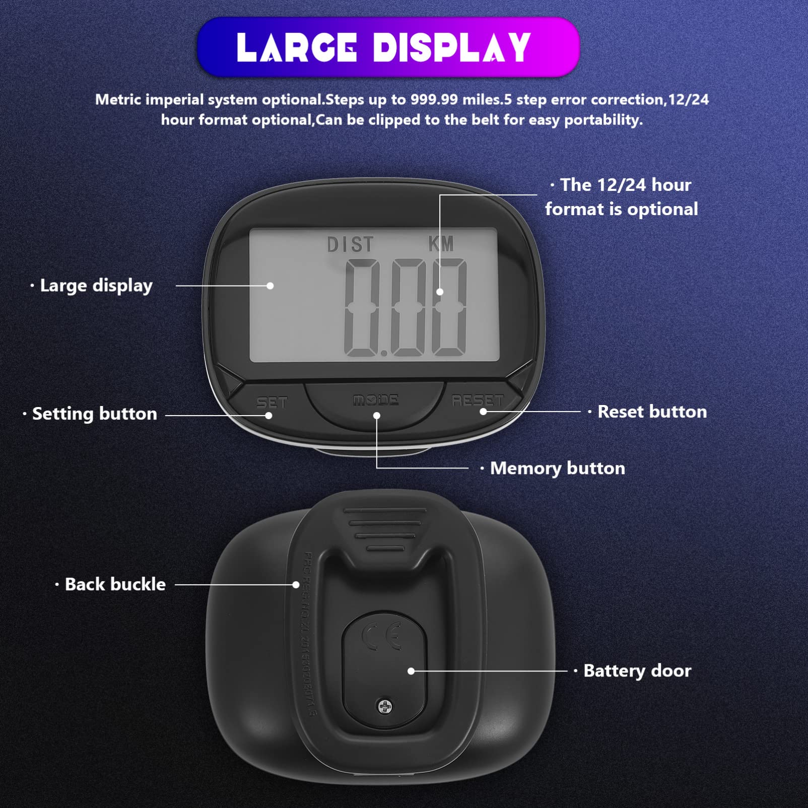 VOSAREA Fitness Tracker Watch with Large Screen - Step Counter, Calorie Burn Monitor, 3D Stopwatch for Walking, Running, Hiking & Sports | Clip-On Design for Active Lifestyle