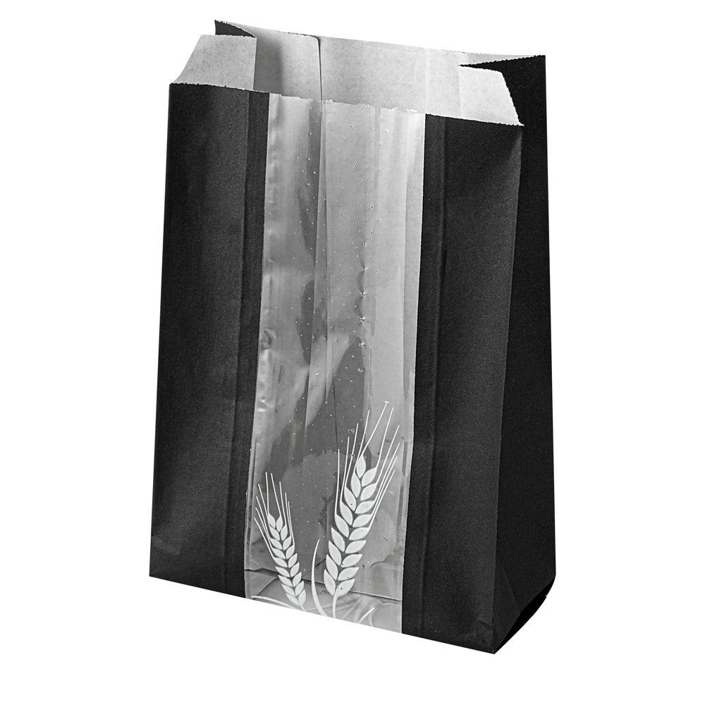 Premium Black Paper Bread Bags - Micro Perforated, Greaseproof, Wheat Pattern (6