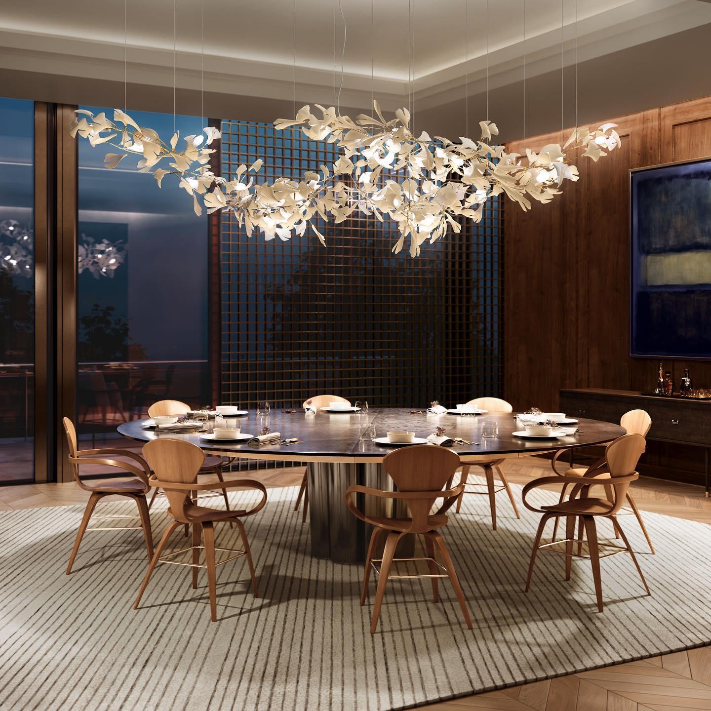 Elegant Ginkgo Leaf Chandelier - Modern Crystal Ceiling Light Fixture for Dining Room, Living Room & Bedroom | Perfect for Home Decor & Wedding Venue Lighting