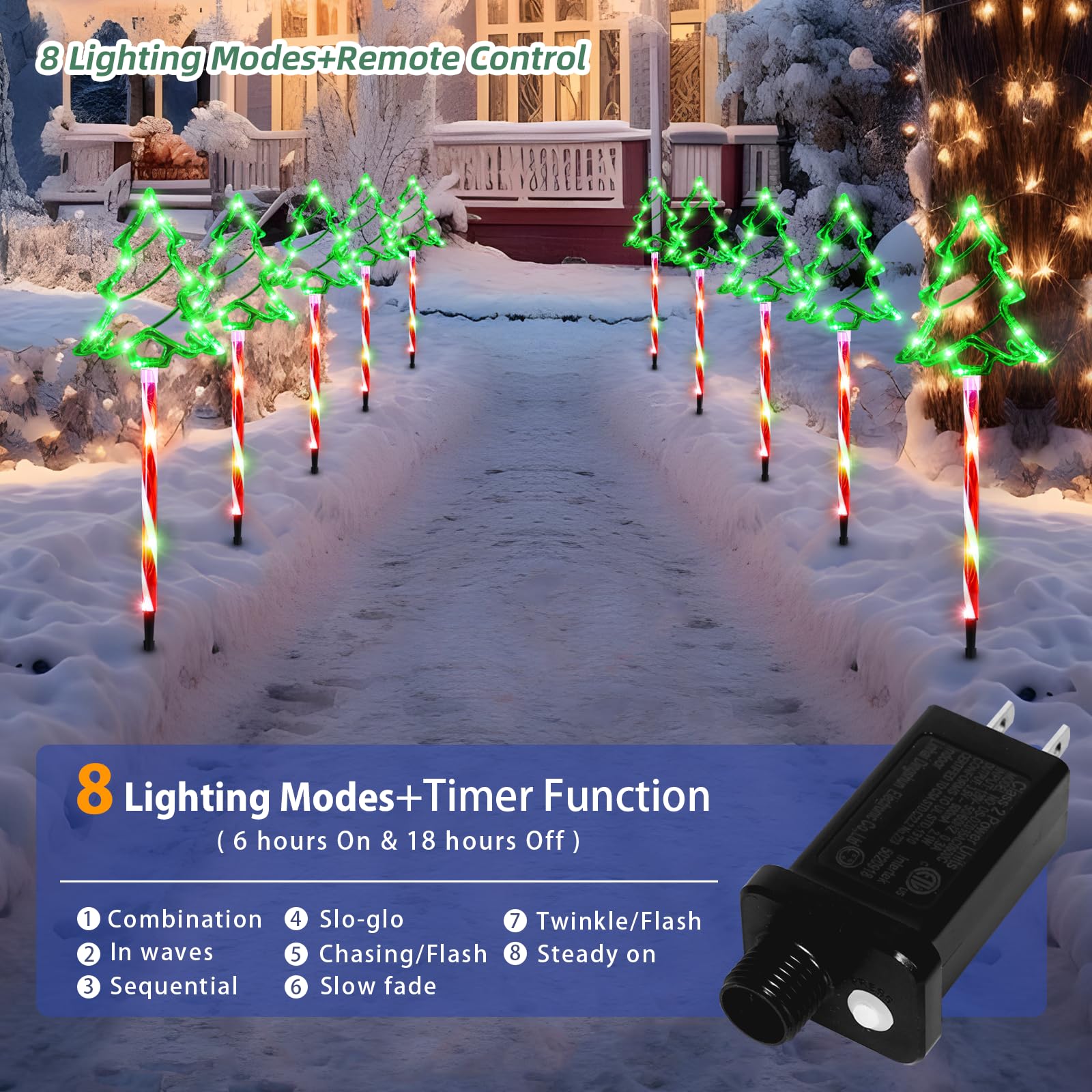 5 Pack Outdoor Christmas Pathway Lights with Timer - 8 Modes Waterproof LED Garden Stake Lights for Walkway, Yard, Lawn & Porch Decor | Perfect for Holiday, Xmas Tree, Candy Cane Themed Decorations & Winter Landscape Lighting