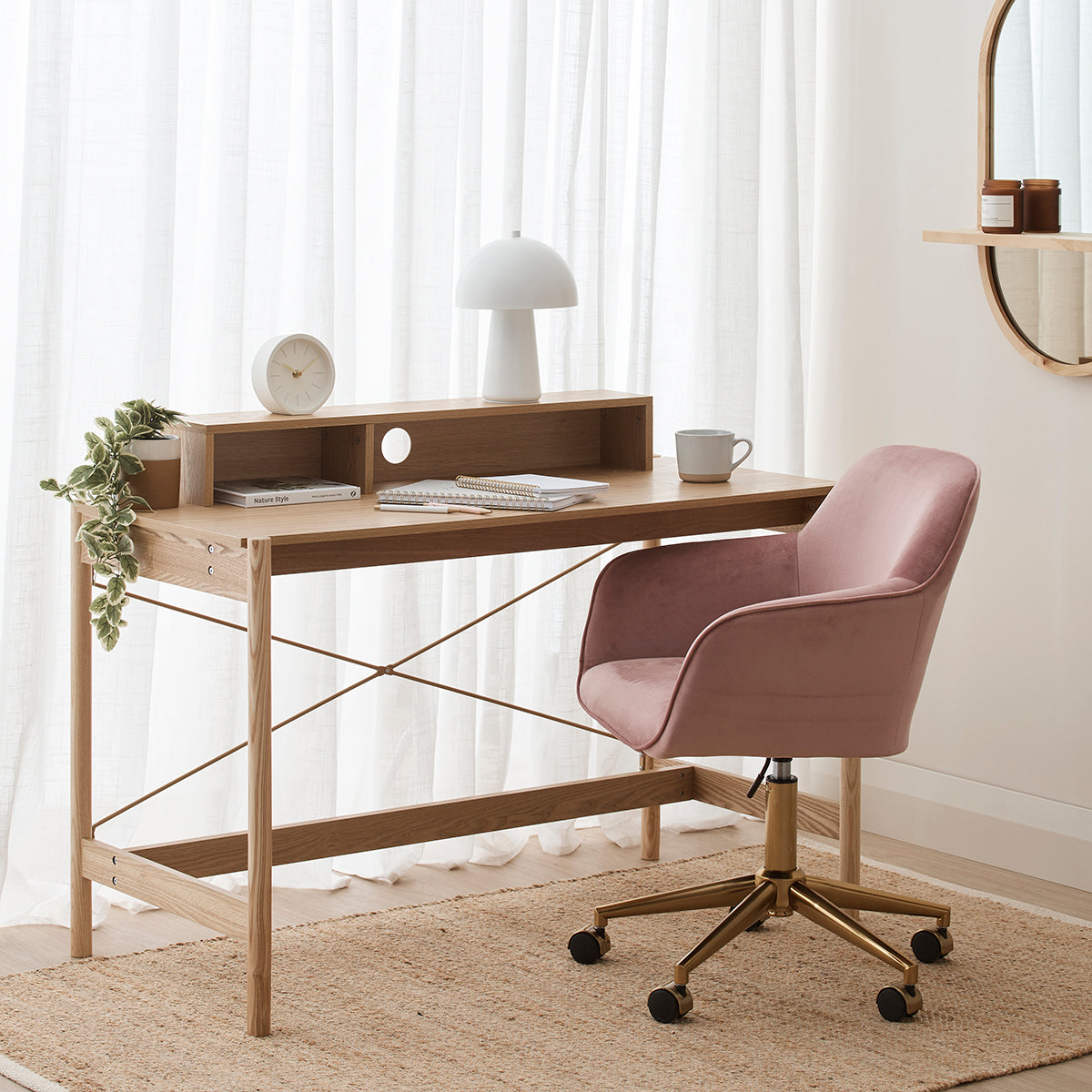 Ava Velvet Office Arm Chair - Ergonomic Desk Chair for Home & Office - Comfortable Upholstered Executive Chair for Work, Study, or Gaming