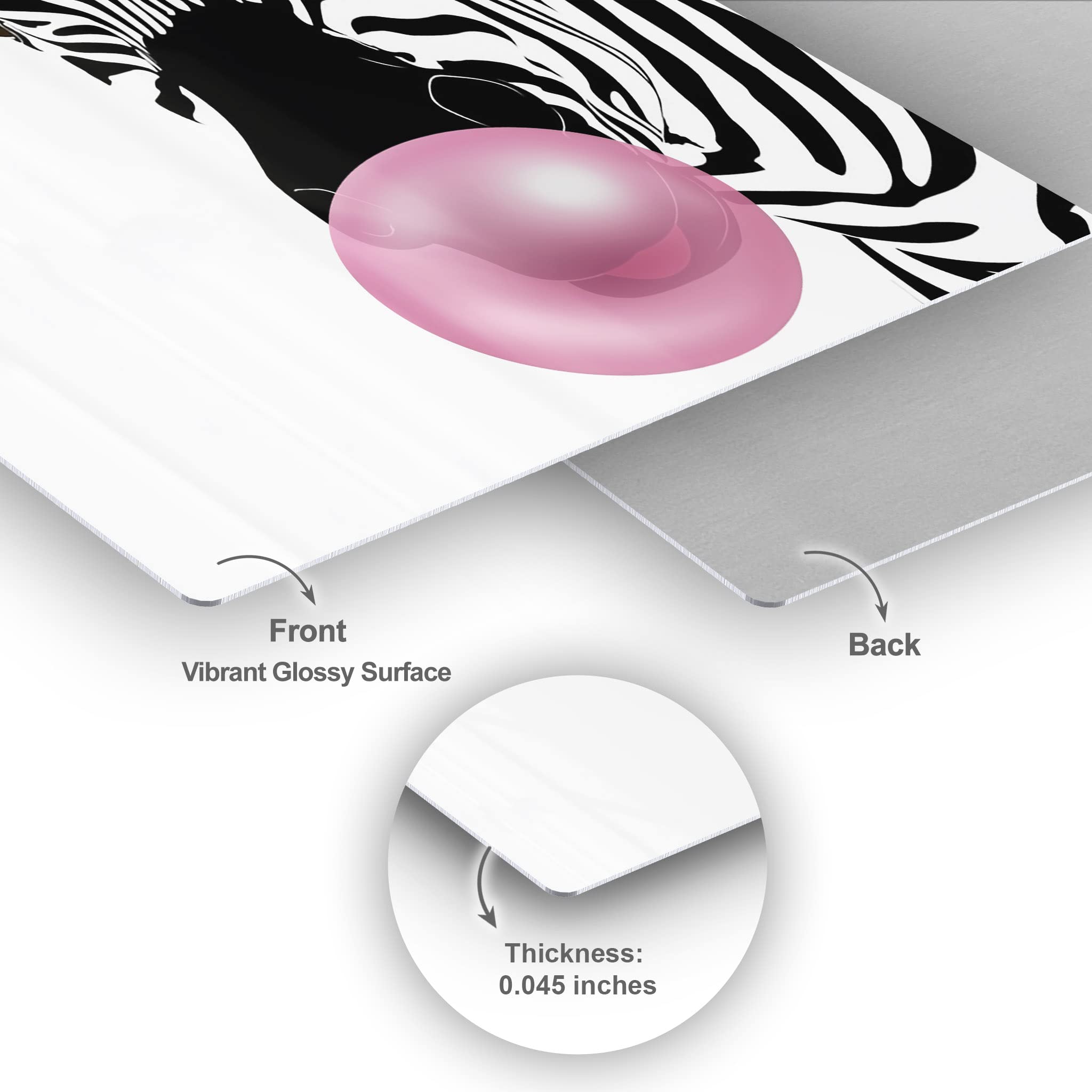 Zebra Animal Bubble Gum Pop Art Metal Print - Pink Chewing Gum Wall Decor for Living Room, Kids Room & Nursery | Black & White Home Decor | Ready to Hang 24x16 Inches | Made in USA | Perfect for Modern, Playful & Artistic Spaces