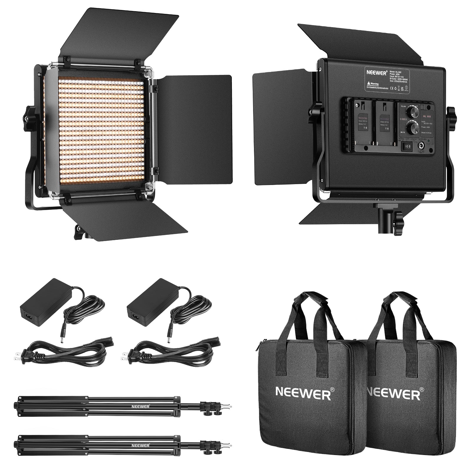 NEEWER 2 Pack NL660 Bi-Color 660 LED Video Light with Stand Kit - Professional Lighting for YouTube, Photography, Live Streaming & Studio Production
