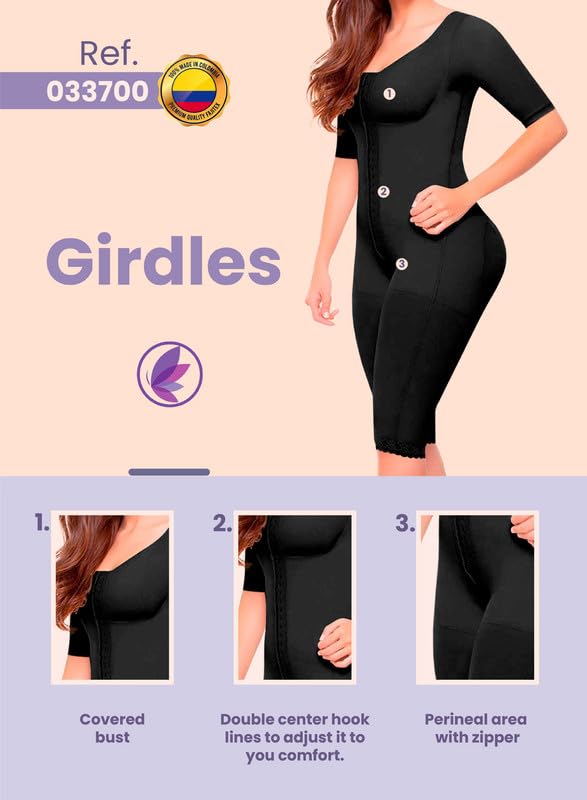 Shapewear with Sleeves - Stage 1 & 2 Colombian Faja for Waist Training, BBL & Body Shaping | Post-Surgery Compression Garment for Tummy Control & Slimming