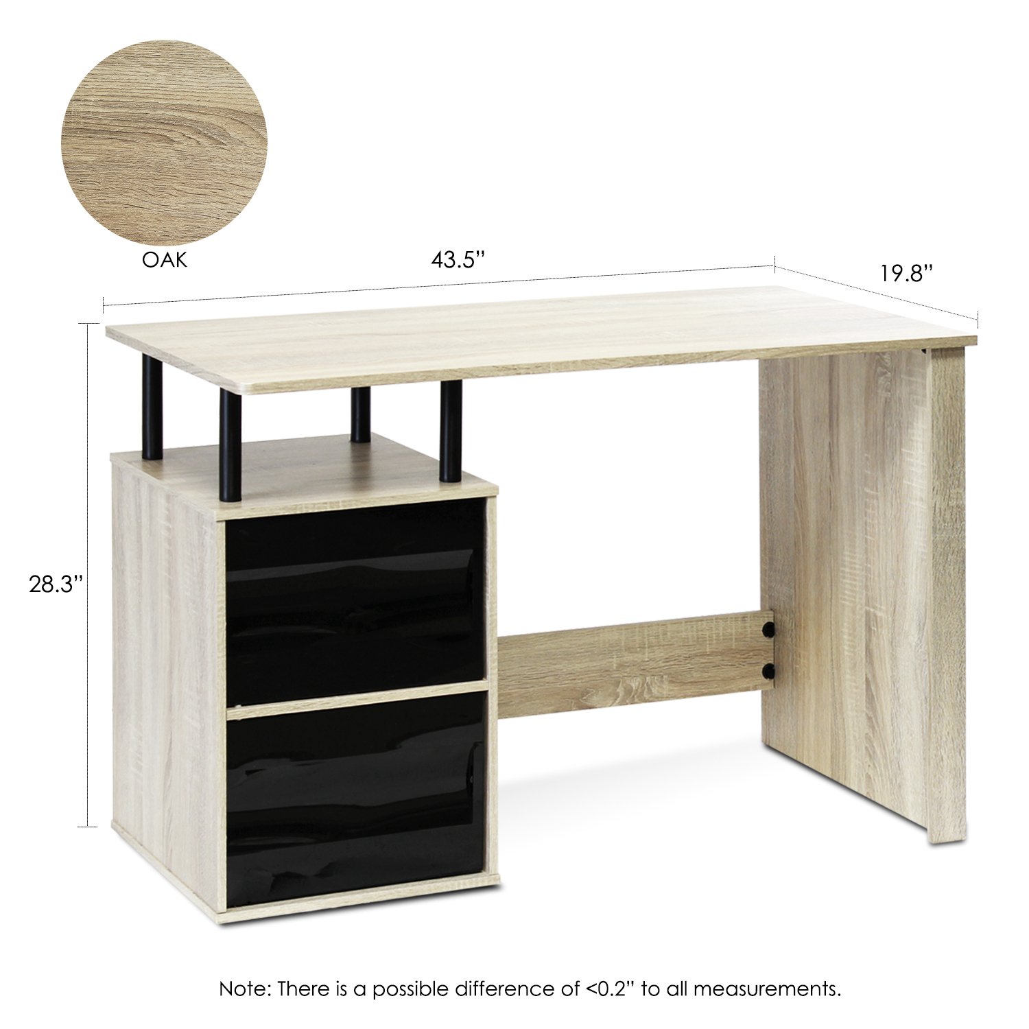 Furinno Ubah NT13008 No Tools Assembly Contemporary Computer Desk, Sonoma Oak/Black - Perfect for Home Office, Study & Small Spaces