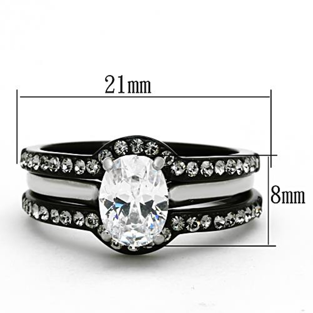 2.15ct Oval CZ Black Steel Wedding Ring Set for Women Size 5-10 - Elegant Bridal Jewelry