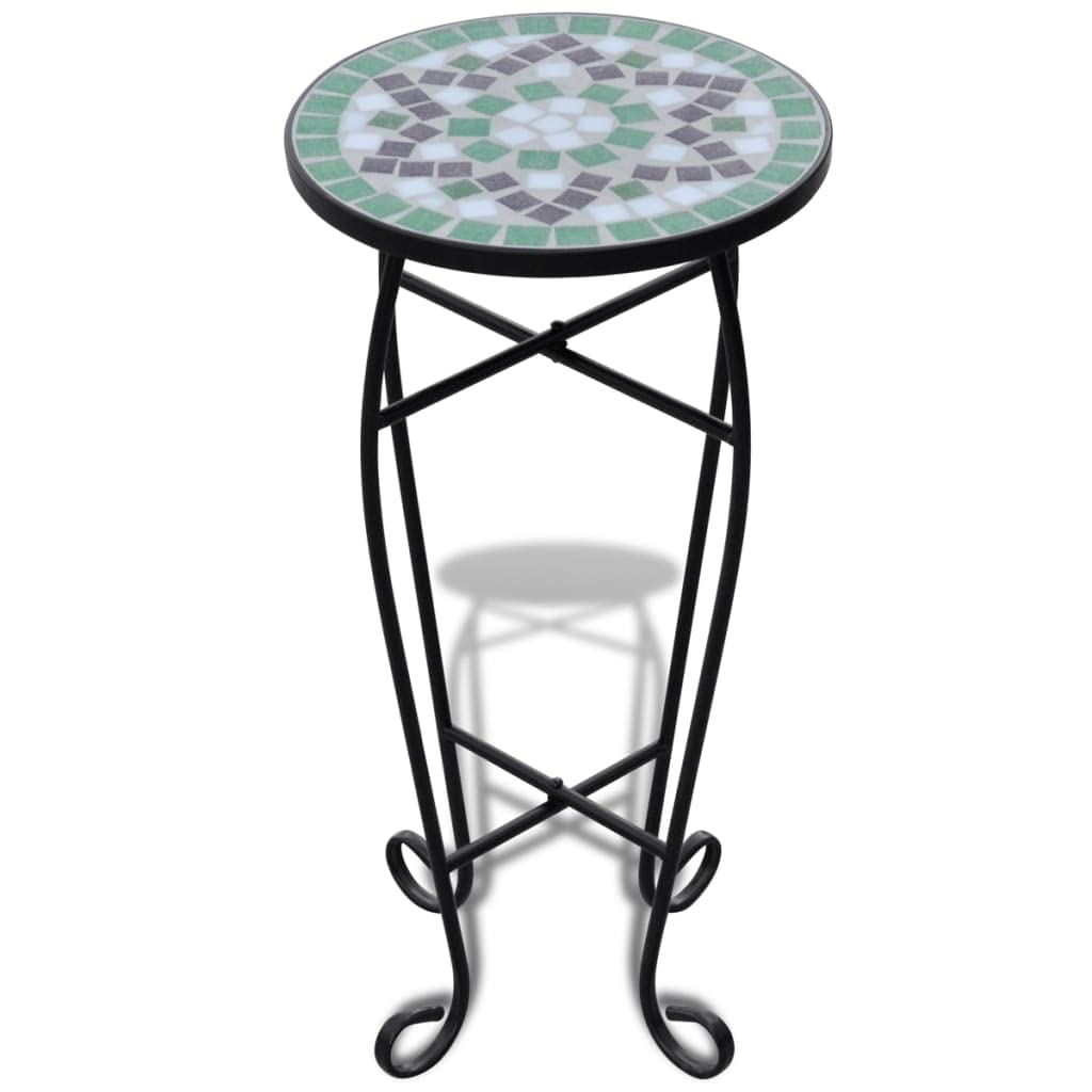 SKM Mosaic Side Table - Green & White Accent Table for Plants, Living Room, Bedroom, or Patio Decor