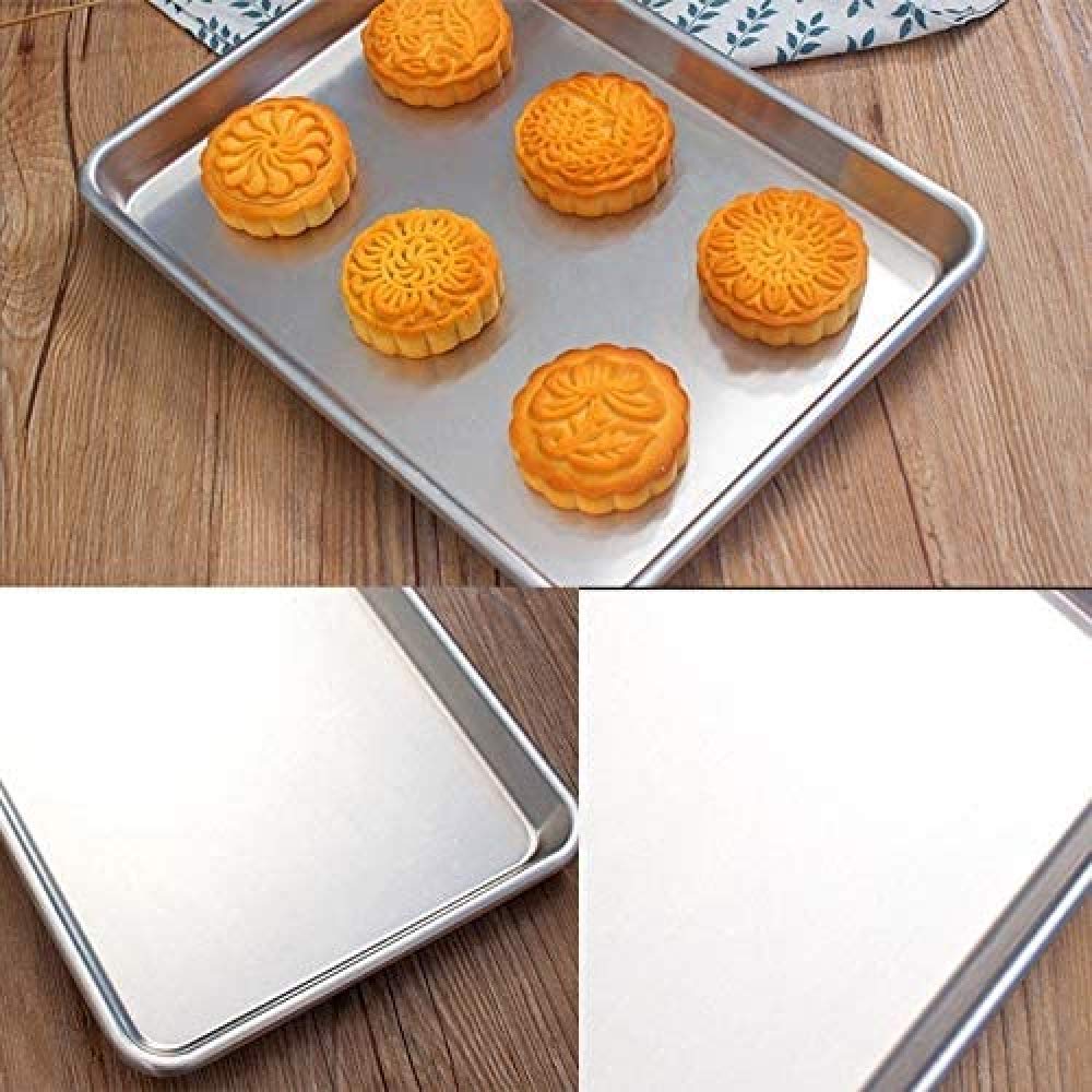 Qiuqiu 2-Pack Rectangular Aluminum Baking Sheets - Premium Silver Cookie & Cake Baking Trays for Oven, Perfect for Baking, Roasting & Meal Prep