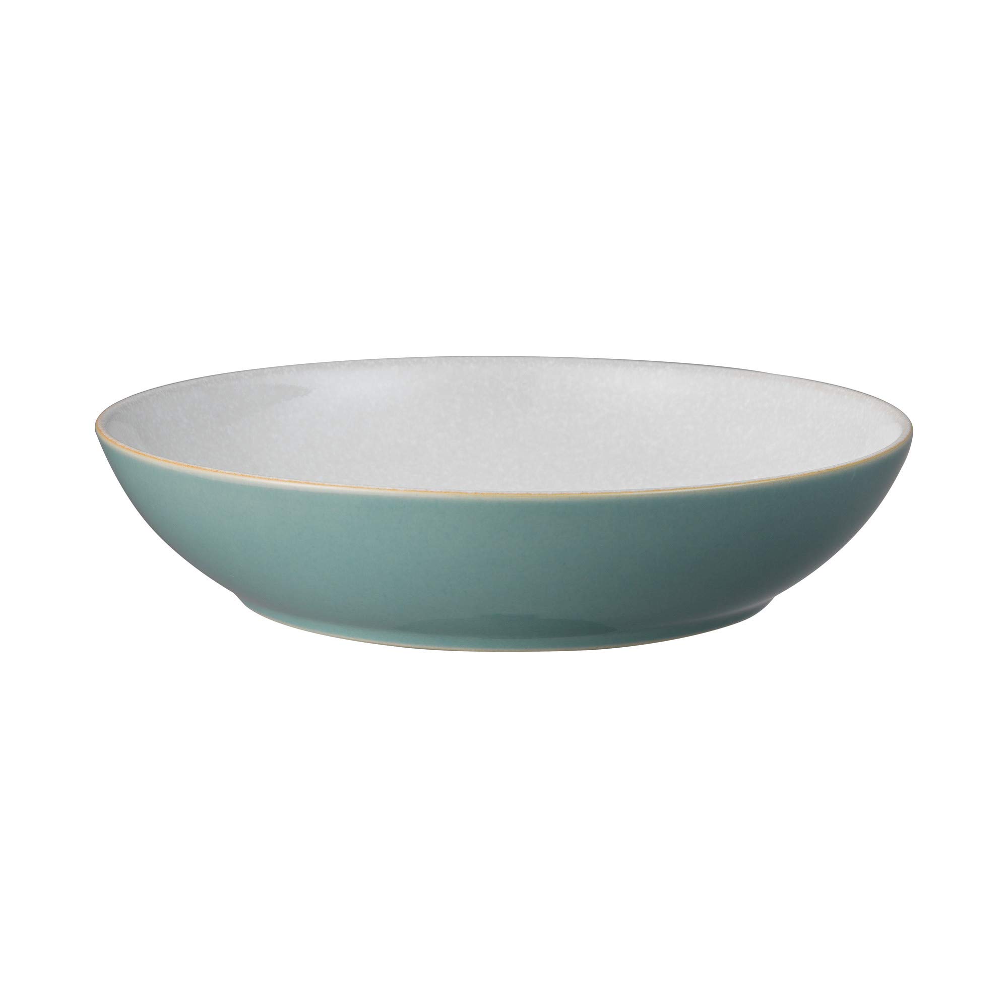 Denby Elements Fern Green Pasta Bowls Set of 4 - 22cm Microwave & Dishwasher Safe Stoneware Bowls (1050ml) - Crack Resistant Ceramic Tableware for Pasta, Salad, Soup - Green & White Dinnerware for Restaurants & Home Dining