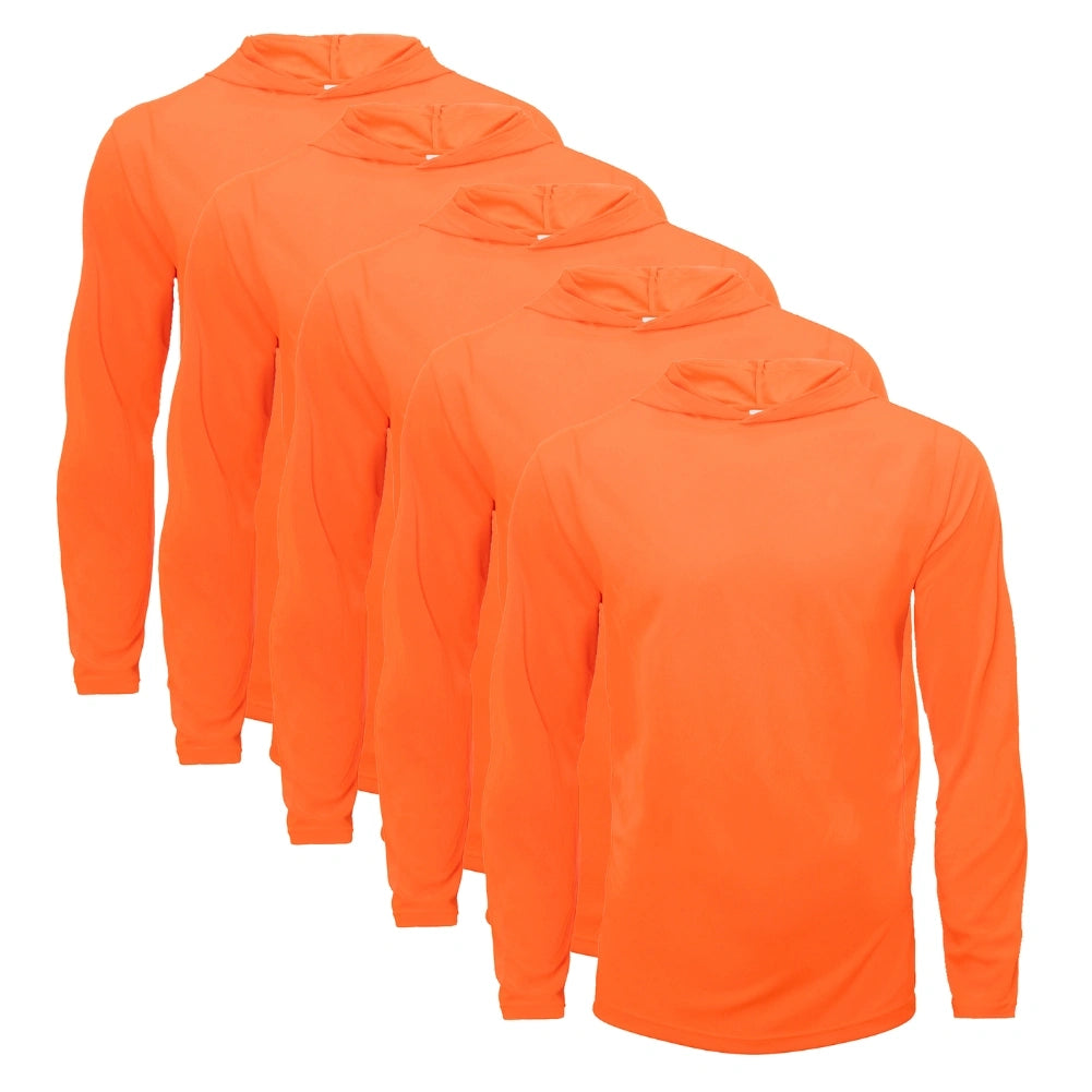 5 Pack Men's Performance Long Sleeve Hooded T-Shirts - Moisture Wicking, Breathable Workout Shirts for Gym, Running & Outdoor Activities