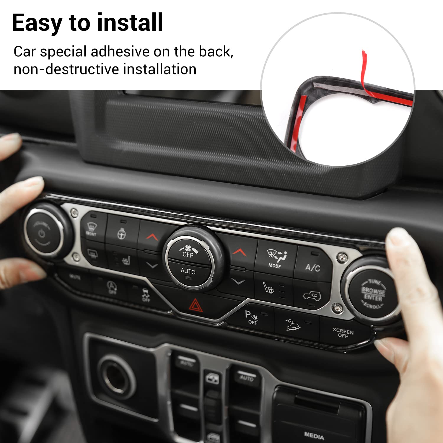 Carbon Fiber Center Console Dashboard AC Switch Cover Trim Frame for 2018-2023 Jeep Wrangler JL & Gladiator JT - Upgrade Interior & Protect Controls (Off-Roading, Daily Driving)