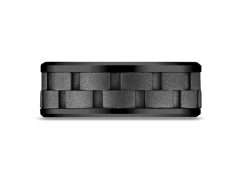 Black Titanium 8mm Comfort Fit Wedding Band with Black Cobalt Link Pattern - Durable & Stylish Ring for Men, Perfect for Everyday Wear, Anniversary Gifts & Special Occasions