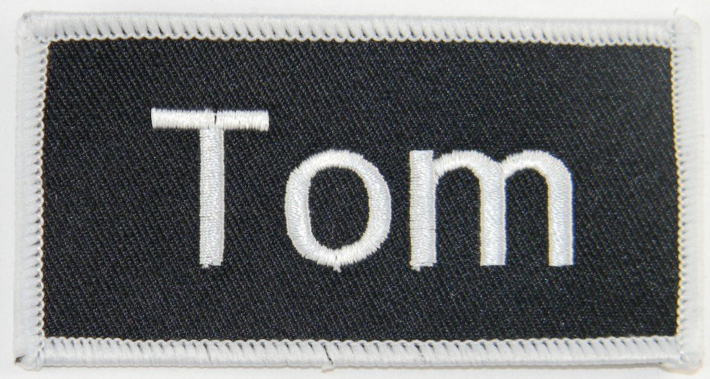 Tom Embroidered Iron-On Name Tag Patch - Custom ID Badge for Uniforms & Work Shirts | Perfect for Nurses, Security, Hospitality & School Staff