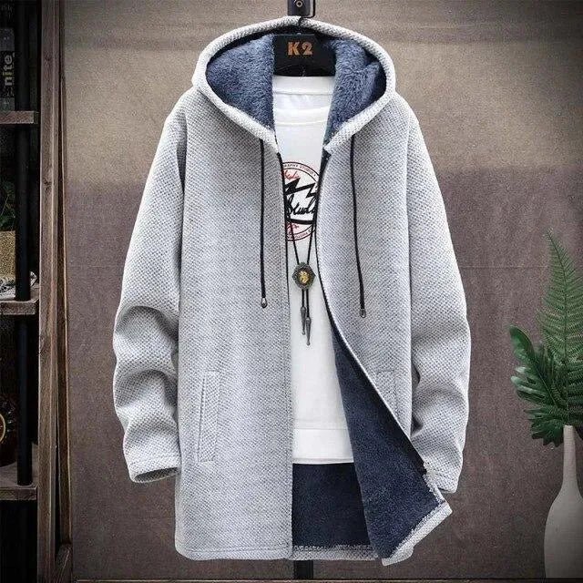 Men's Long Hooded Cardigan Sweater - Cozy Winter Pullover for Layering & Outdoor Activities