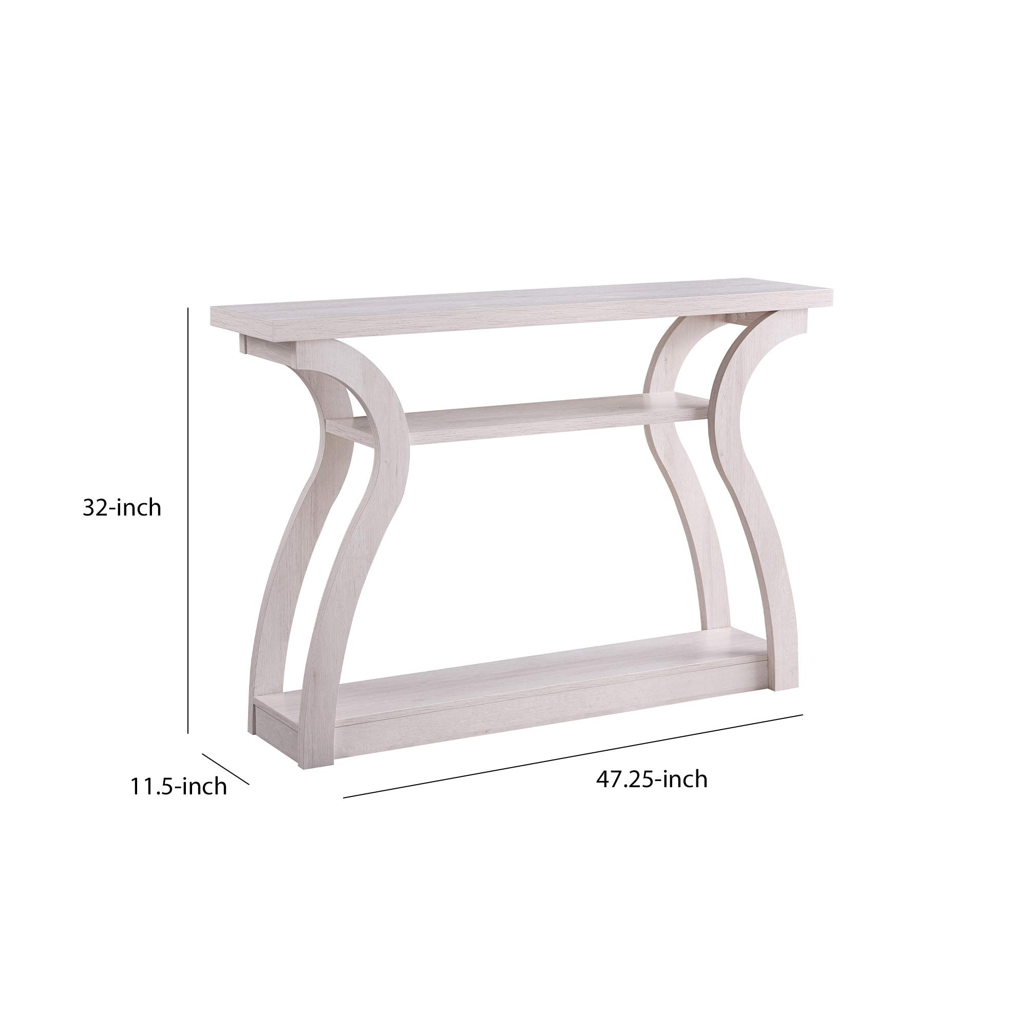 Benjara White Rectangular Wooden Console Table with 2 Bottom Shelves - Entryway, Living Room, Hallway Furniture for Home Decor