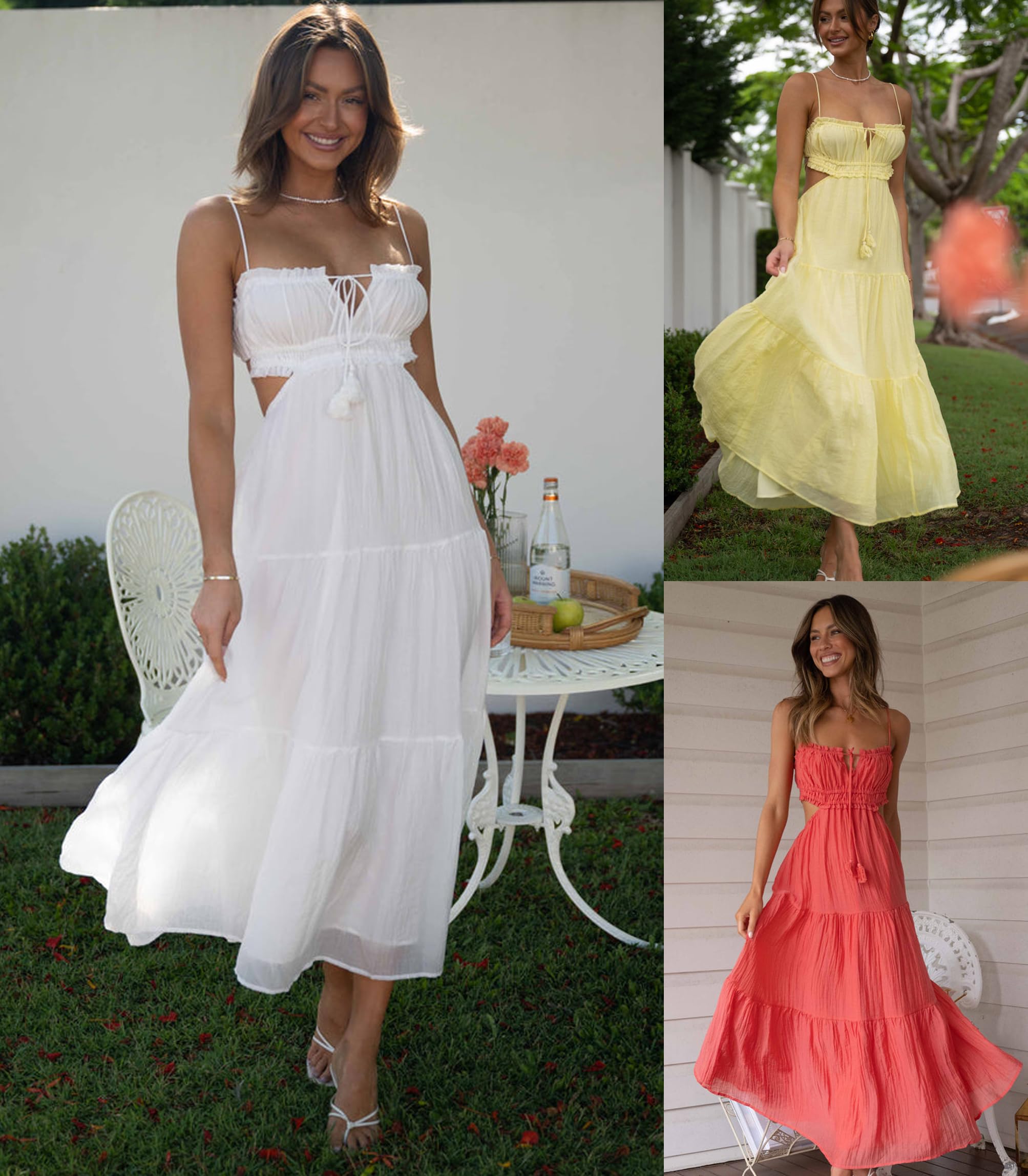 Axupico Women's Summer Maxi Dress - Solid Color Sleeveless Tie-Up Backless Flowy Dress for Wedding Guest, Beach Party & Date Night