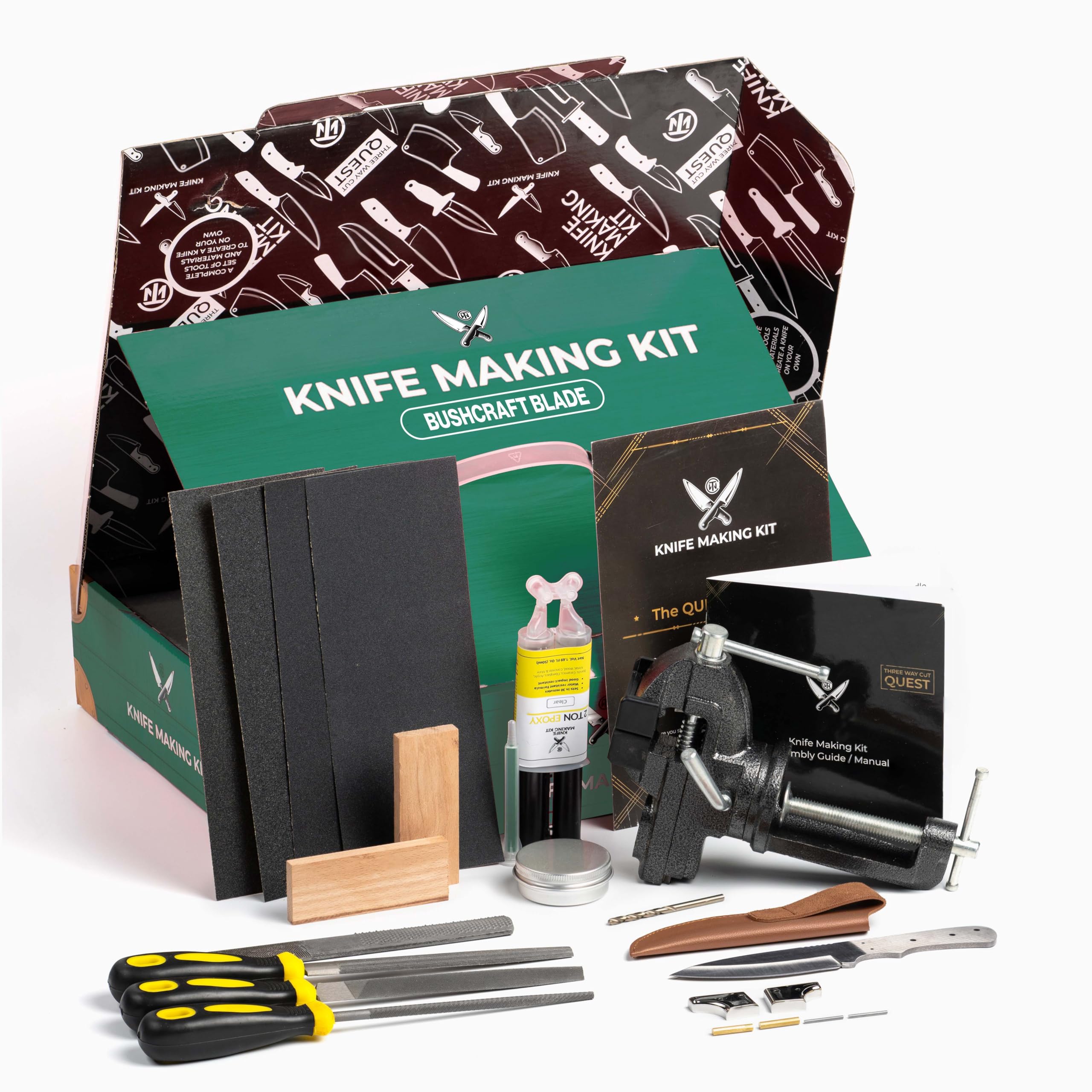 Professional Knife Making Kit for Beginners - Complete DIY Tool Set with Stainless Steel Bushcraft Blade & Step-by-Step Guide | Perfect Gift for Men, Husband, Boyfriend, Dad | Woodworking, Survival Skills & Outdoor Hobby Projects
