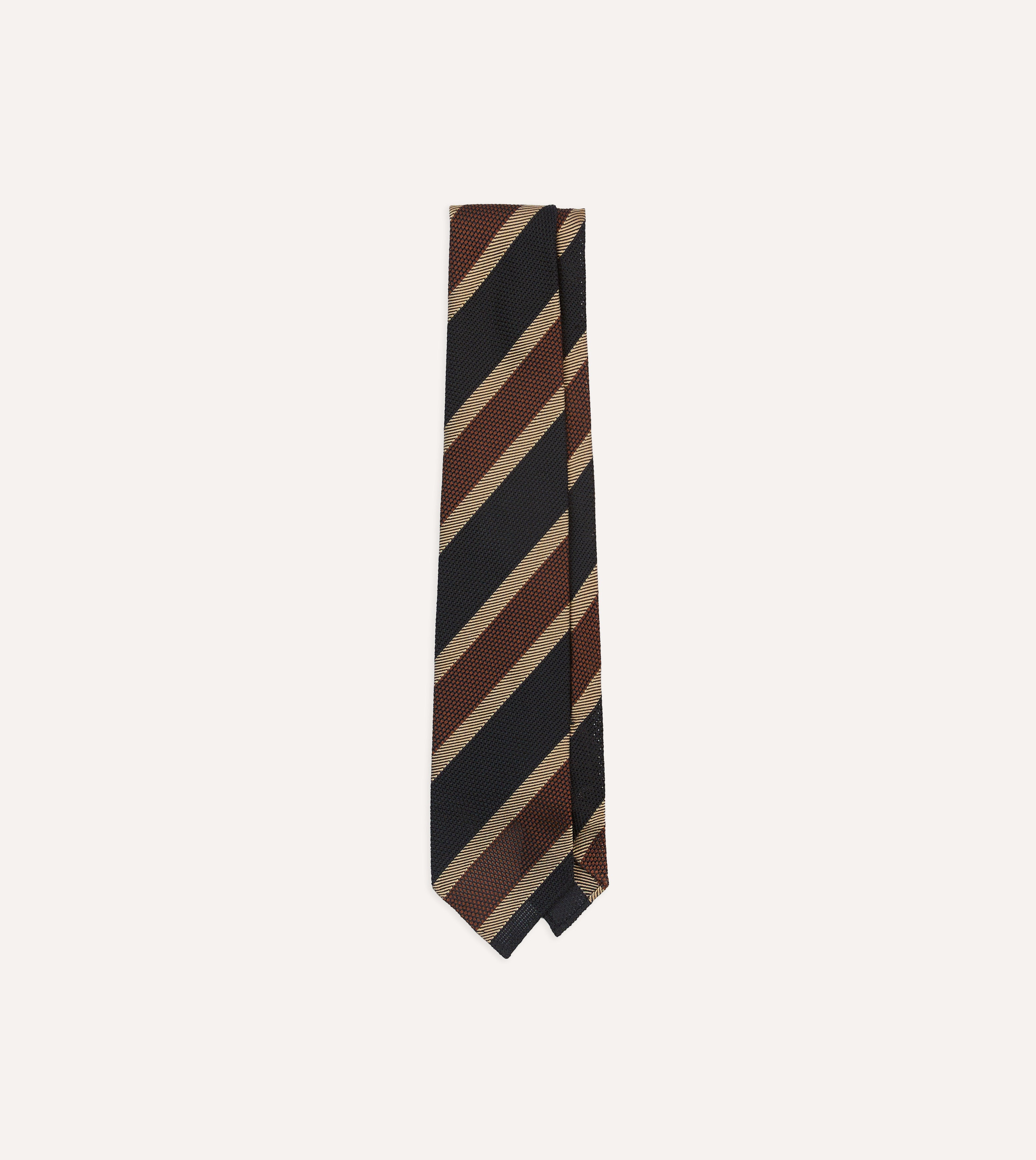 Premium Black & Brown Multi-Stripe Hand-Rolled Silk Grenadine Necktie for Men - Perfect for Weddings, Business Meetings & Formal Occasions