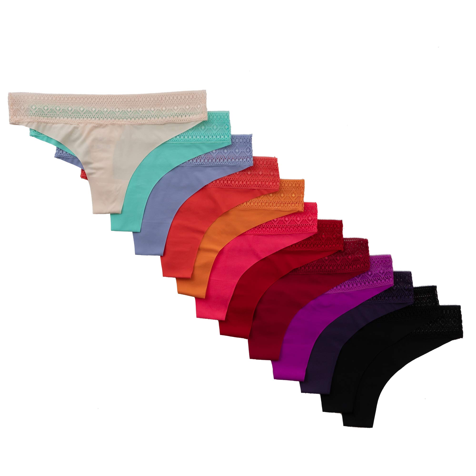 Alyce Intimates 12-Pack Women's Seamless Laser Cut Thong Underwear - Soft Comfort for Everyday Wear, Yoga & Lounge