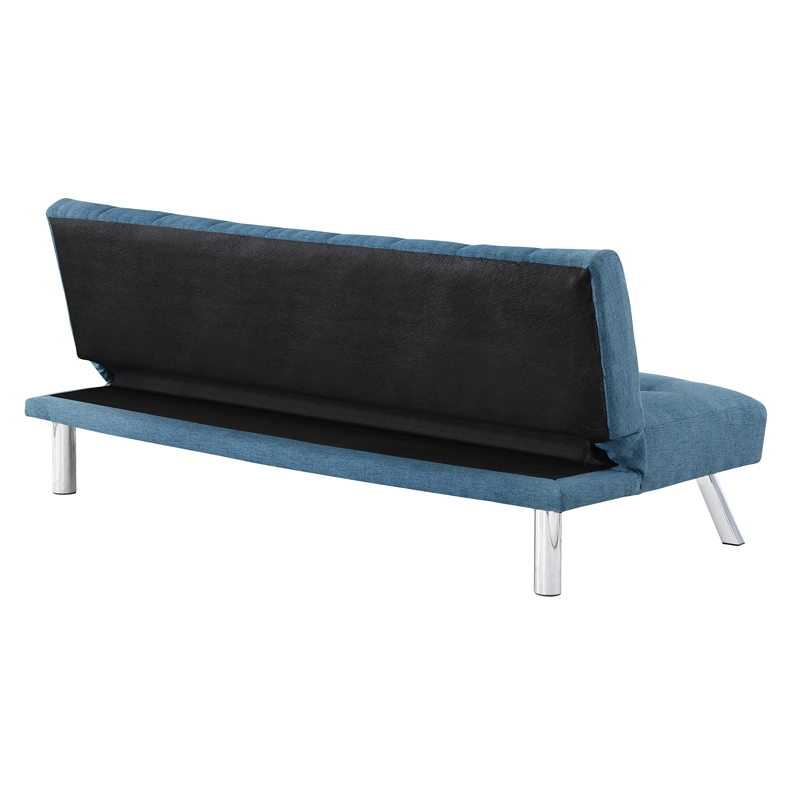 OSP Home Furnishings Sawyer Convertible Futon Sofa with Easy Lift Mechanism & Stainless Steel Legs - Blue Fabric Upholstery | Perfect for Small Spaces, Guest Rooms & Home Offices