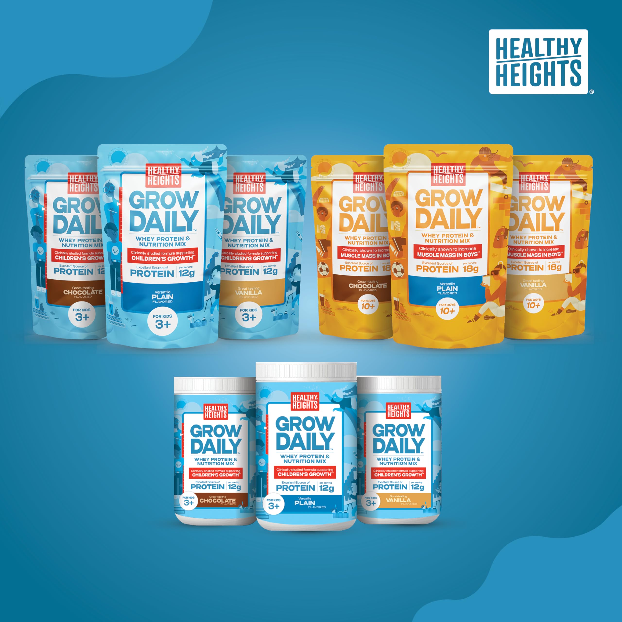 Healthy Heights Grow Daily Kids Protein Drink Mix (Vanilla) - High Protein Shake for Children Ages 3+ | Supports Growth & Development | Perfect for Breakfast, School Lunches & After-School Snacks