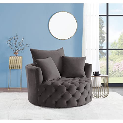 BOWERY HILL Modern Swivel Accent Chair - Gray Velvet Upholstery for Living Room, Bedroom & Office Decor