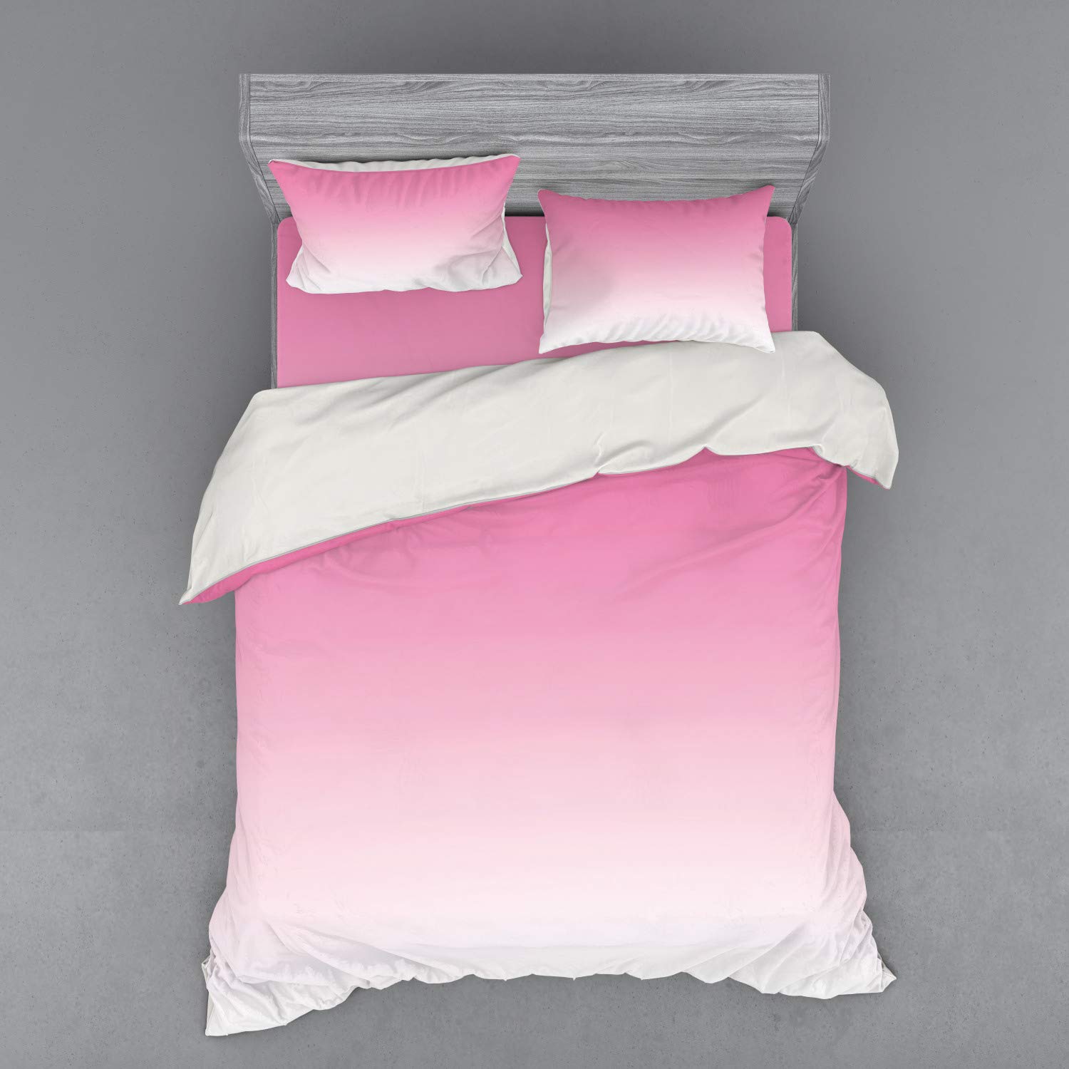 Ambesonne Ombre Bedding Set - Dreamy Pale Pink Waterfall Cotton Candy Print 4-Piece Duvet Cover Set with Shams & Fitted Sheet, Queen Size - Soft Cotton Modern Digital Art Bedding for Girls Room, Teen Bedroom & Guest Room Decor