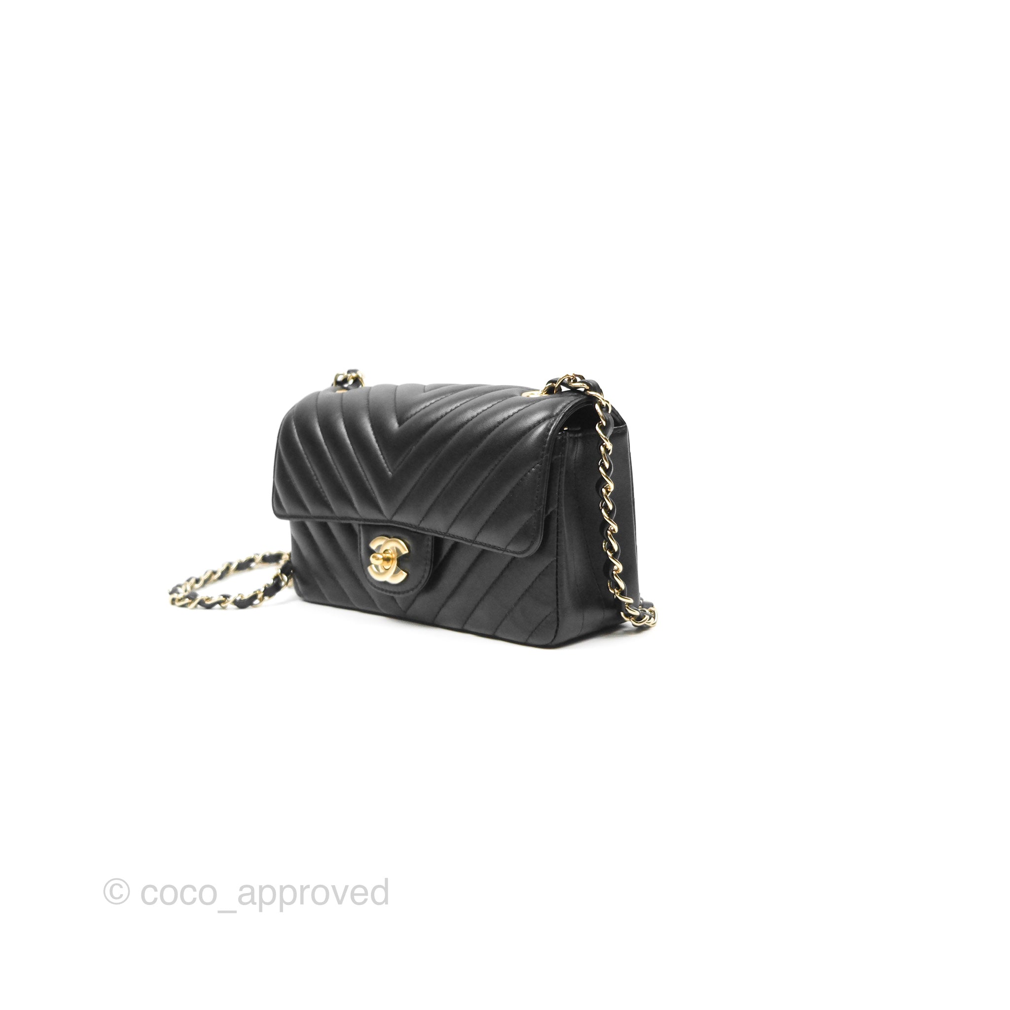 Chanel Chevron Mini Rectangular Flap Bag in Black Lambskin Leather with Gold Hardware - Luxury Crossbody Purse for Women, Perfect for Evening Events & Date Nights
