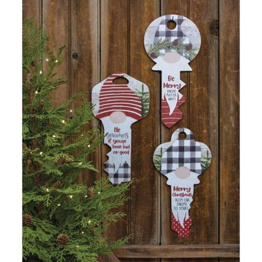 Be Merry Gnome Key Sign - 3 Assorted Holiday Gnome Key Holders for Christmas Decor & Home Organization - Perfect for Entryway, Kitchen, and Gift Giving