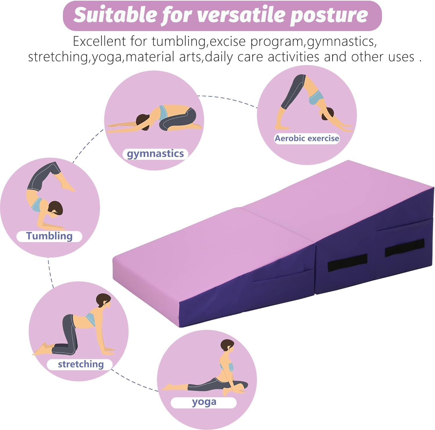 48x24 Inch Folding Gymnastics Exercise Mat - Waterproof Tumbling Mat with Handle for Home Gym, Yoga & Fitness Training | Perfect for Stretching, Pilates & Kids Play