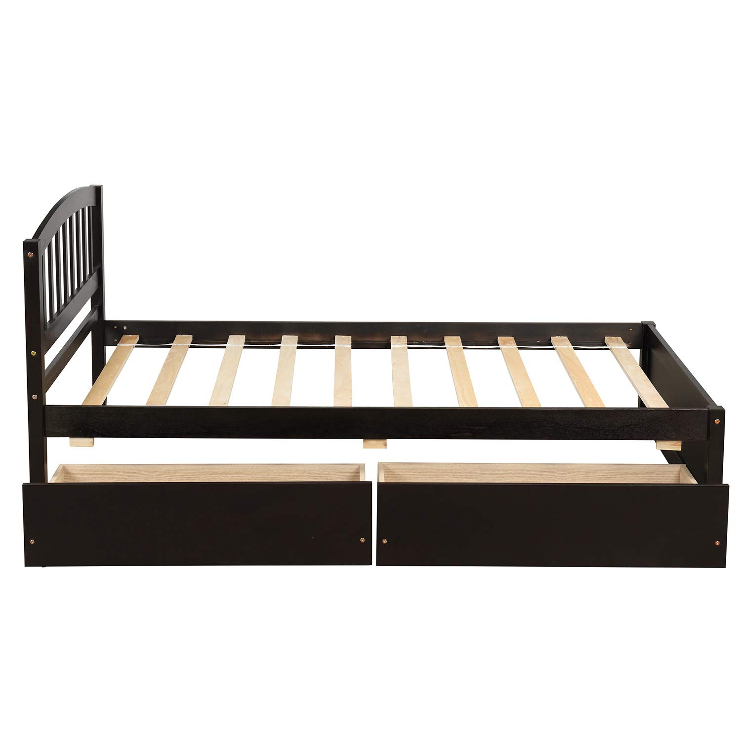 Twin Size Platform Bed Frame with 2 Storage Drawers - Wooden Headboard & Slat Support - No Box Spring Needed - Espresso Finish - Perfect for Teens & Adults Bedrooms, Guest Rooms or Small Spaces