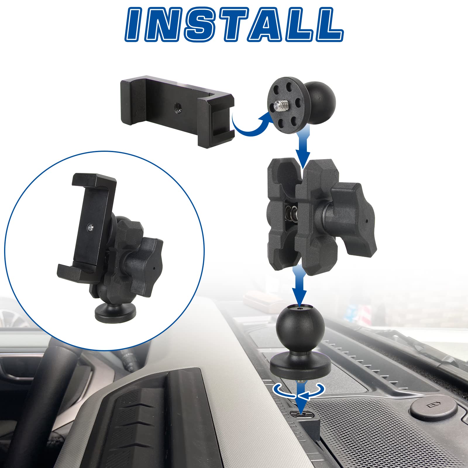 Premium Aluminum Alloy Dashboard Phone Mount Holder for Ford Bronco 2021-2023 - Anti-Shake Car Phone Stabilizer with Custom Adjustable Angle - Perfect for GPS Navigation & Hands-Free Driving (Not Compatible with Bronco Sport)