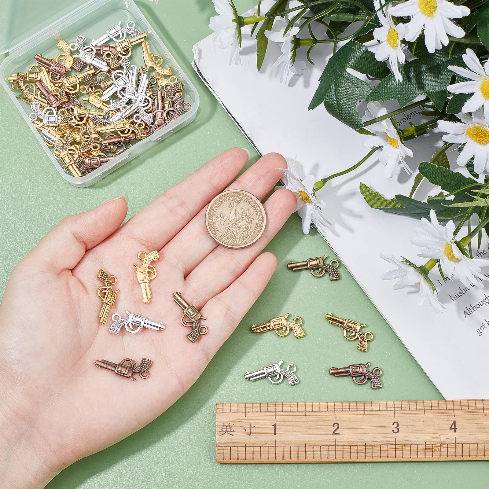 50Pcs Realistic Gun Charms - Miniature Alloy Pistol & Revolver Pendants for DIY Jewelry Making, Bracelets, Nail Art - Perfect for Craft Supplies & Accessories (Ideal for Cosplay, Military-Themed Jewelry, and Unique Gift Ideas)
