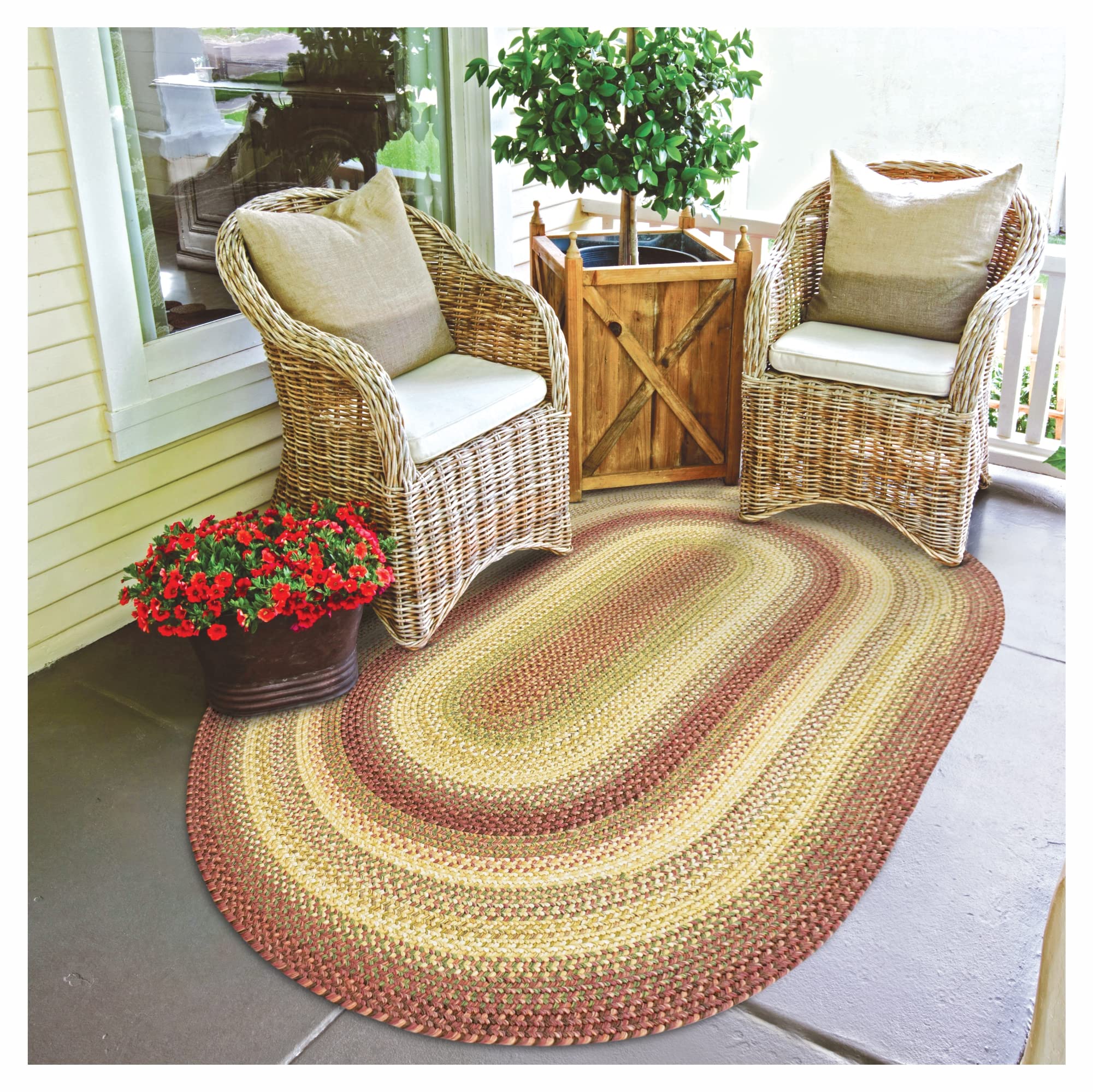 Homespice Barcelona Washable 4x6' Braided Area Rug - Farmhouse & Rustic Decor for Living Room, Bedroom, Dining Room | Indoor-Outdoor Pet Friendly Rug for Patio, Porch & Home Decor | Durable & Stylish Red Country Rug