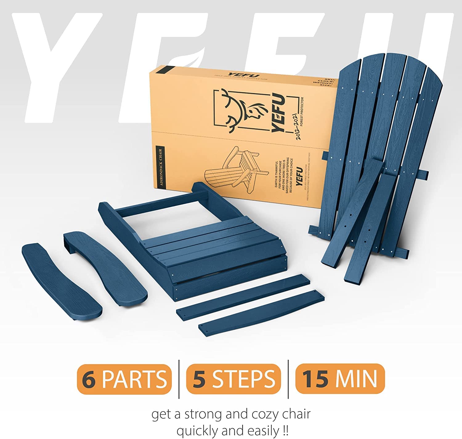 Weather-Resistant YEFU Adirondack Chair - Outdoor HIPS Plastic Patio Chair with Wood Texture - Durable Lawn, Fire Pit, Deck & Garden Furniture for Adults (Navy Blue) - Perfect for Backyard Relaxation & Outdoor Entertaining