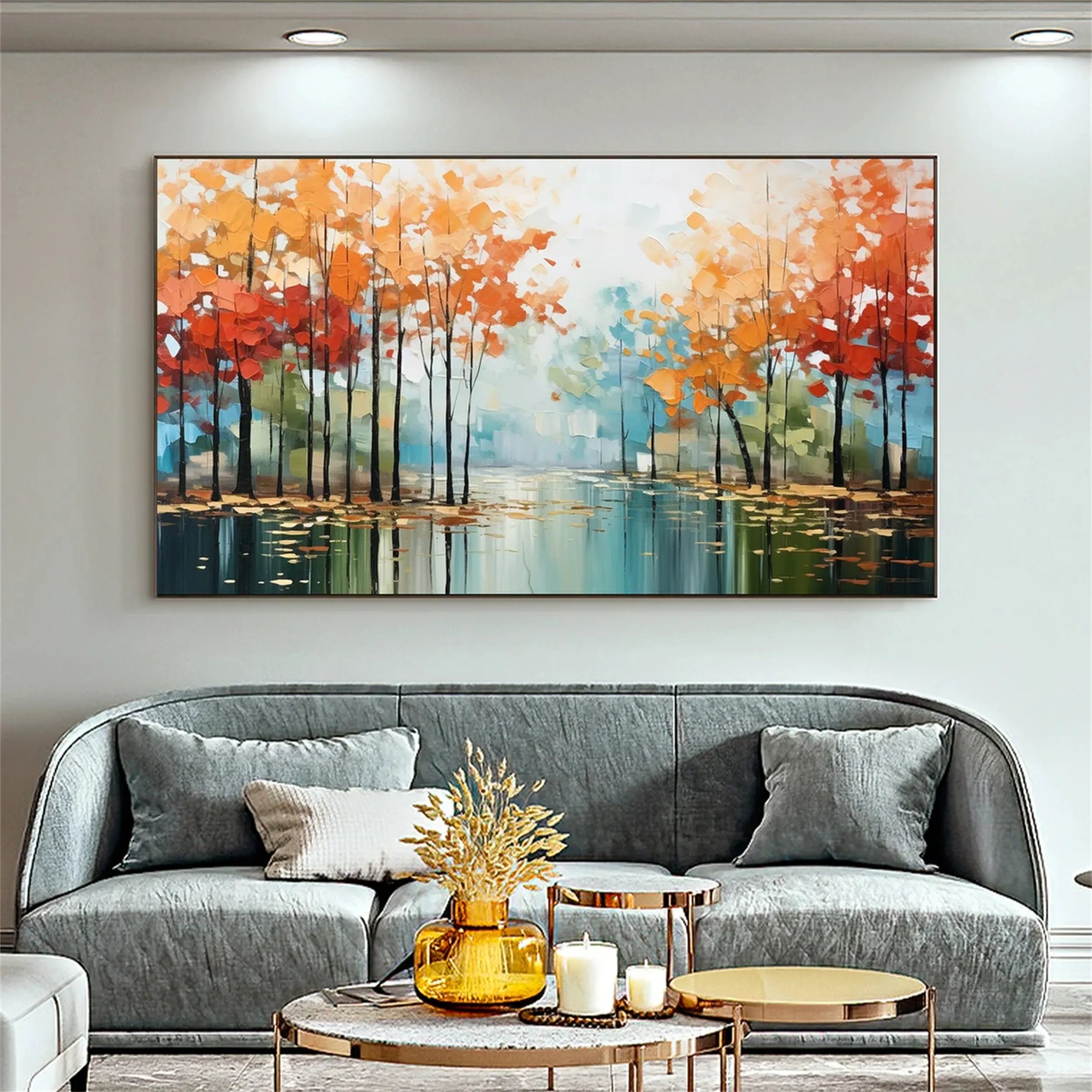 Beautiful Flower and Tree Painting #FT053 - Handmade Canvas Art for Home Decor, Living Room, Bedroom & Office Wall