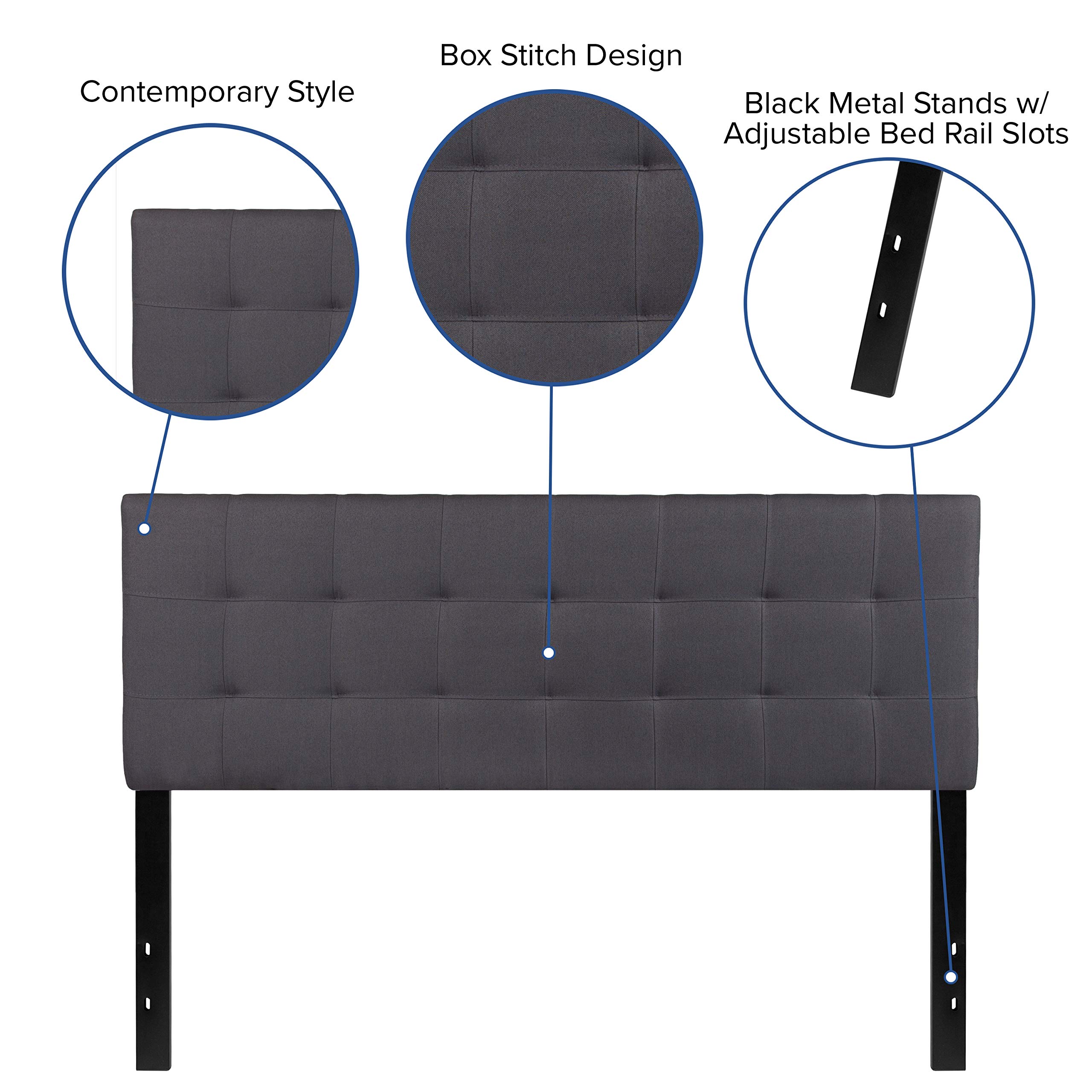 Flash Furniture Bedford Tufted Upholstered Queen Size Headboard - Dark Gray Fabric Upholstered Bed Frame Headboard for Master Bedroom, Guest Room & Home Decor