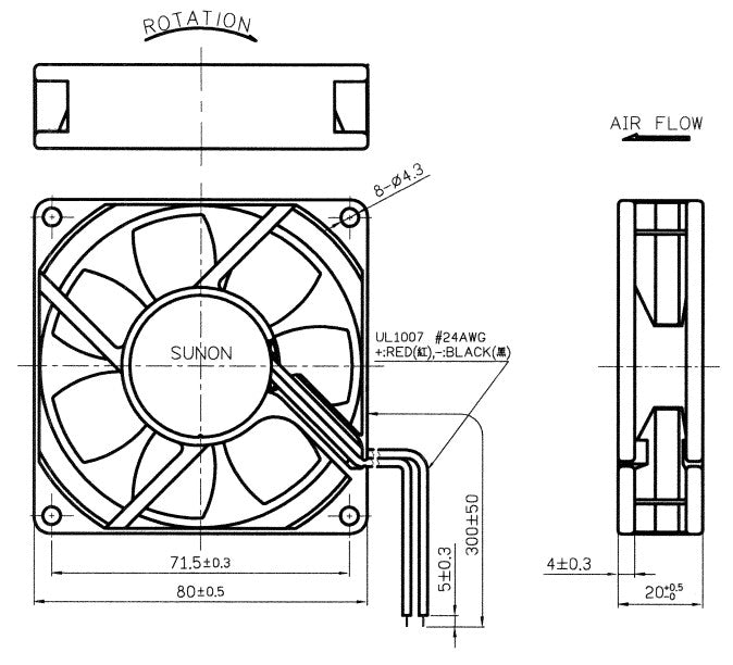 Sunon 80x80x20mm 12V High Speed Cooling Fan - PMD1208PKB1 - Perfect for PC Cooling, Electronics Enclosures & Server Racks
