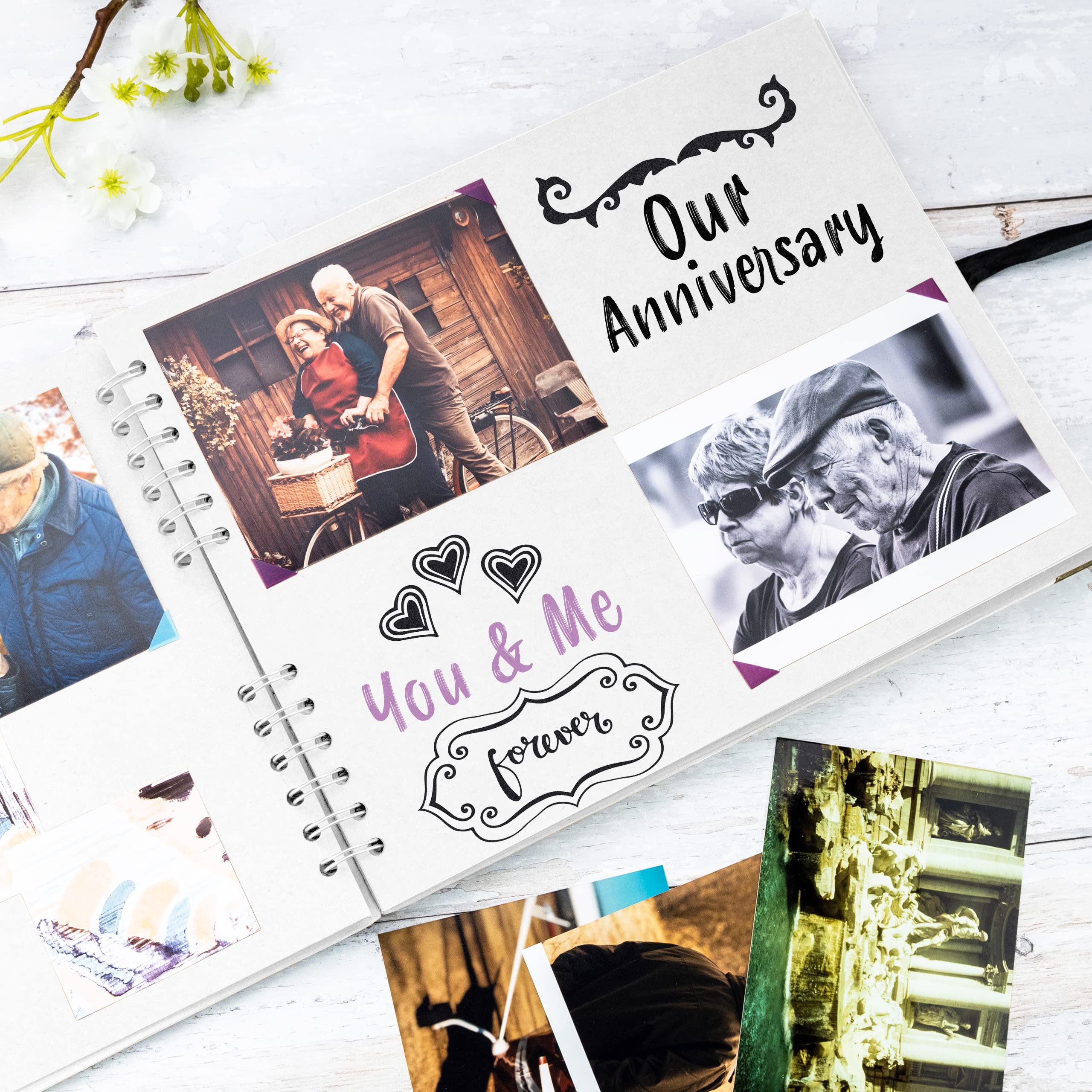 Bstorify Square Scrapbook Photo Album - 50 Pages (11x8.5 Inches) White Thick Paper, Hardcover with Metal Corners & Ribbon Closure - Perfect for Wedding Memories, Baby Books, Travel Journals & DIY Craft Projects