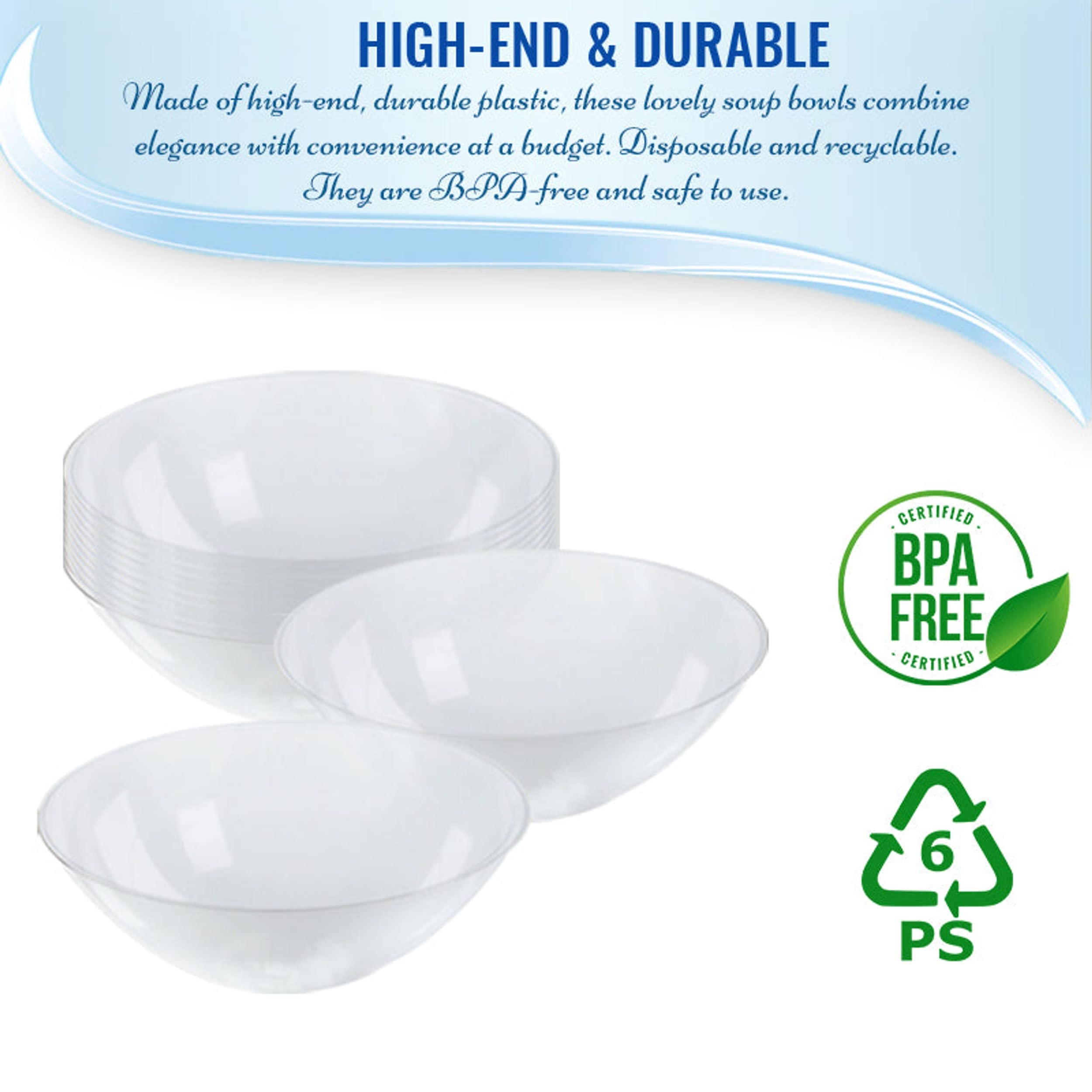 Disposable Plastic Plates with Rim Design - 60 Pack 32oz Clear Round Bowls for Wedding, Birthday Party, Picnic & All Occasions | Bulk Organic Dinnerware for Catering, BBQ, Family Gatherings & Outdoor Events