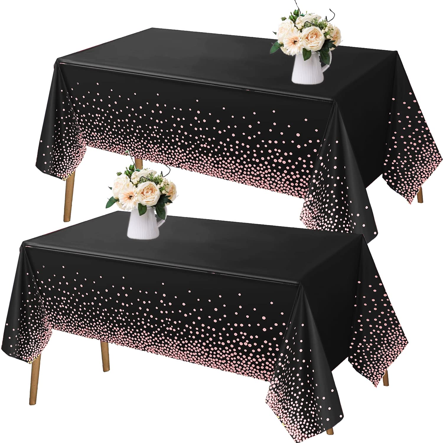 XIAMOOR 2 Pack Black & Rose Gold Plastic Disposable Tablecloth for Rectangle Tables - 54