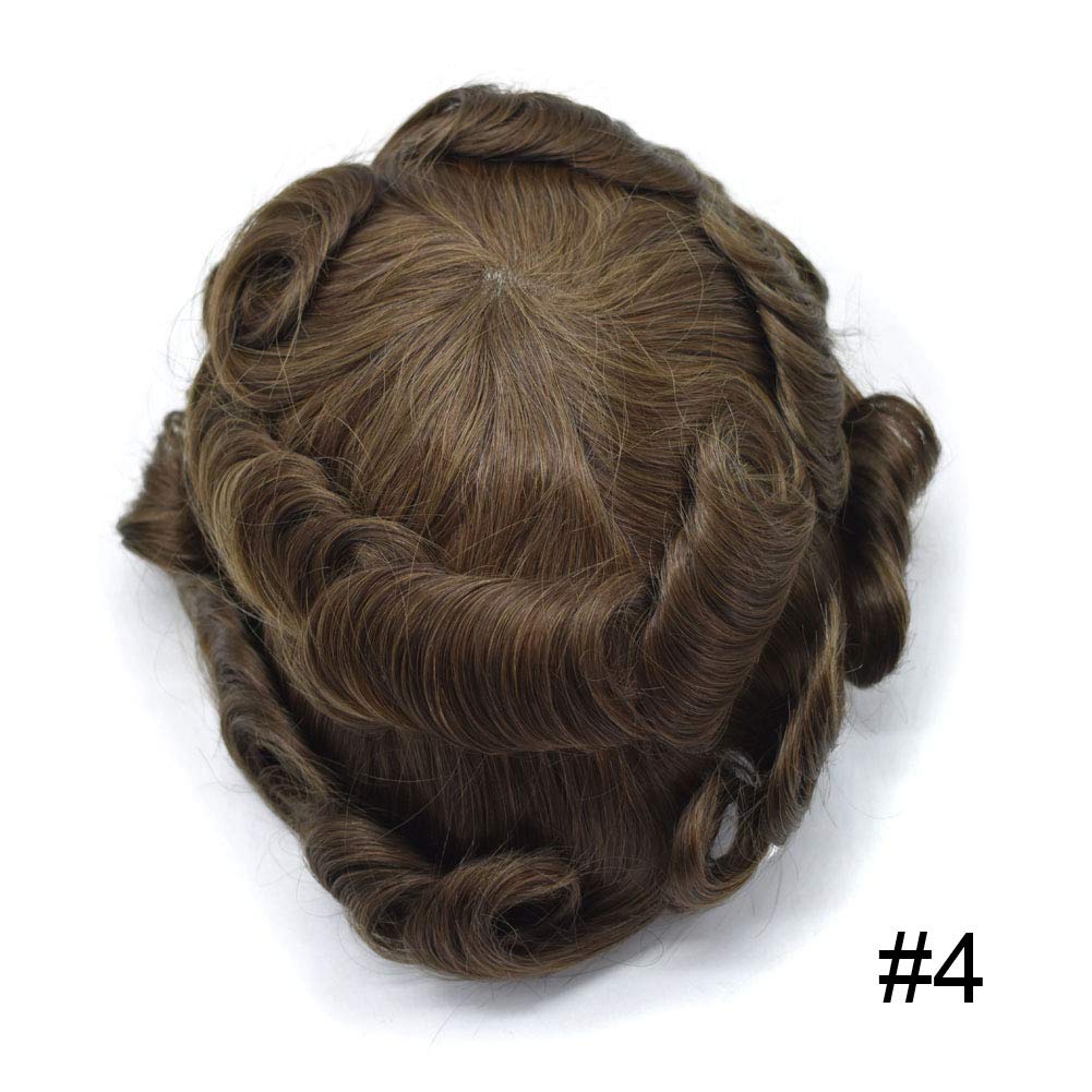 Men's Toupee Hair System - French Lace Hair Replacement (7x9 Inch, Medium Brown #4, 100% Density) - Natural Looking Hairpiece for Thinning Hair & Baldness Cover - Perfect for Daily Wear, Weddings & Special Occasions