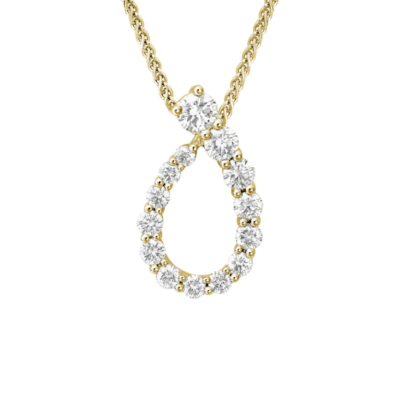 14K Yellow Gold Open Teardrop Diamond Pendant Necklace 16