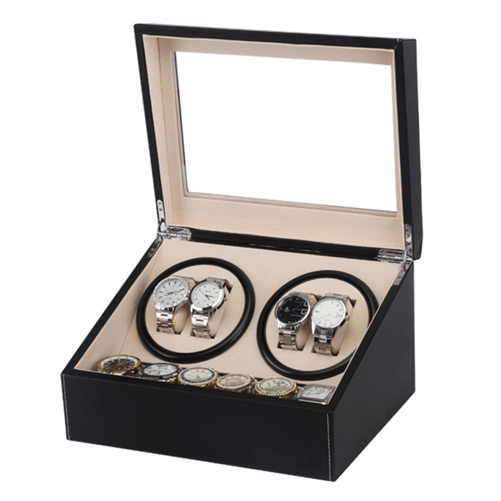 Automatic Watch Winder Box for Men & Women - 4+6 Grids PU Leather Watch Storage Case with Quiet Motor | Display & Protect Luxury Watches, Jewelry | Perfect for Home, Office, Travel & Watch Collection