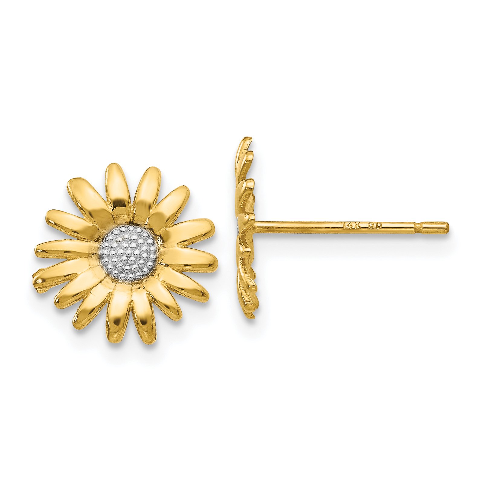 14K Gold & Rhodium Plated Mini Daisy Stud Earrings - Delicate Floral Jewelry for Women, Perfect for Everyday Wear, Gifts & Special Occasions